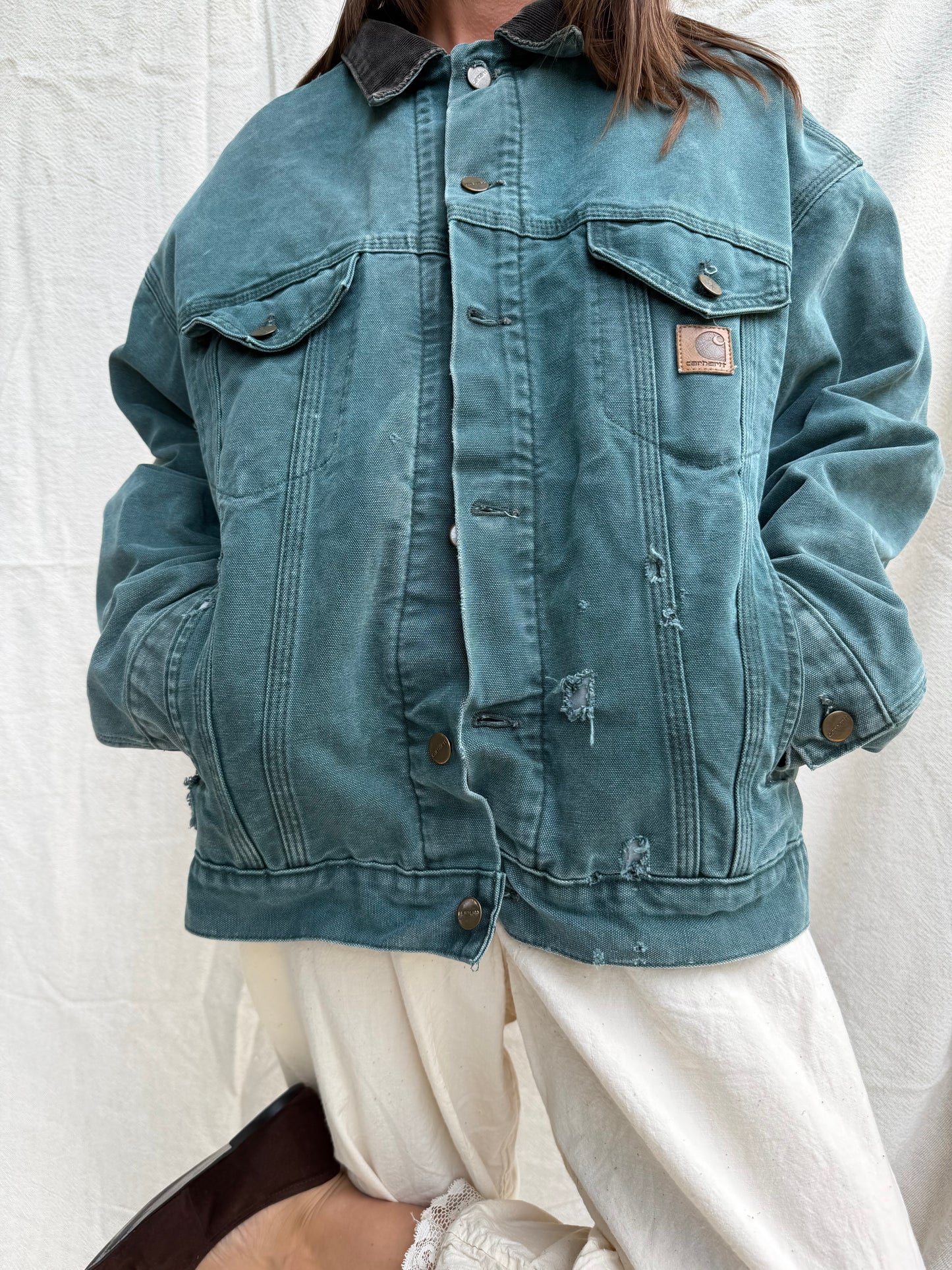 Teal Green Carhartt Lined Denim Jacket