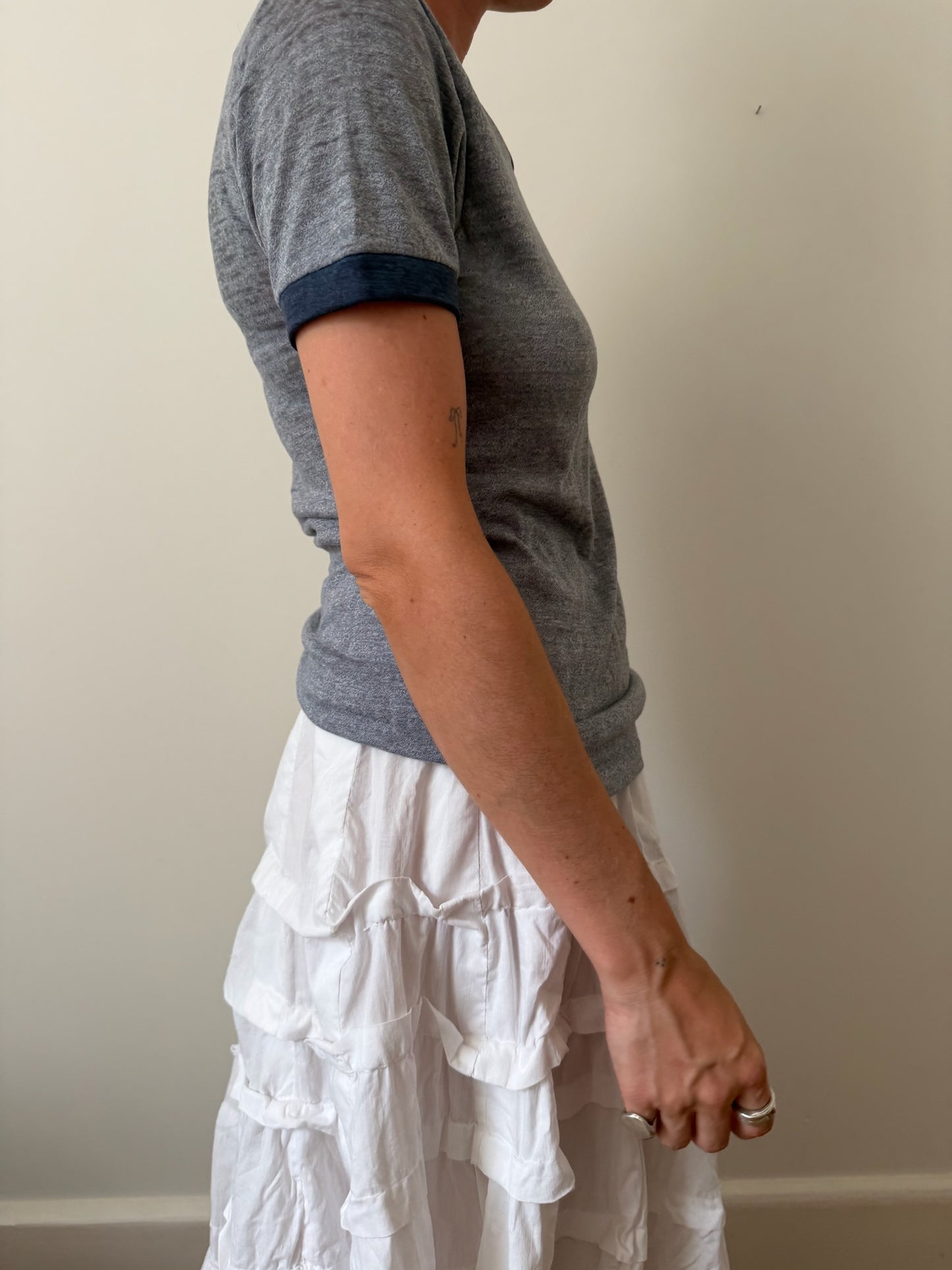 Super Thin Grey Varsity V-Neck Tee