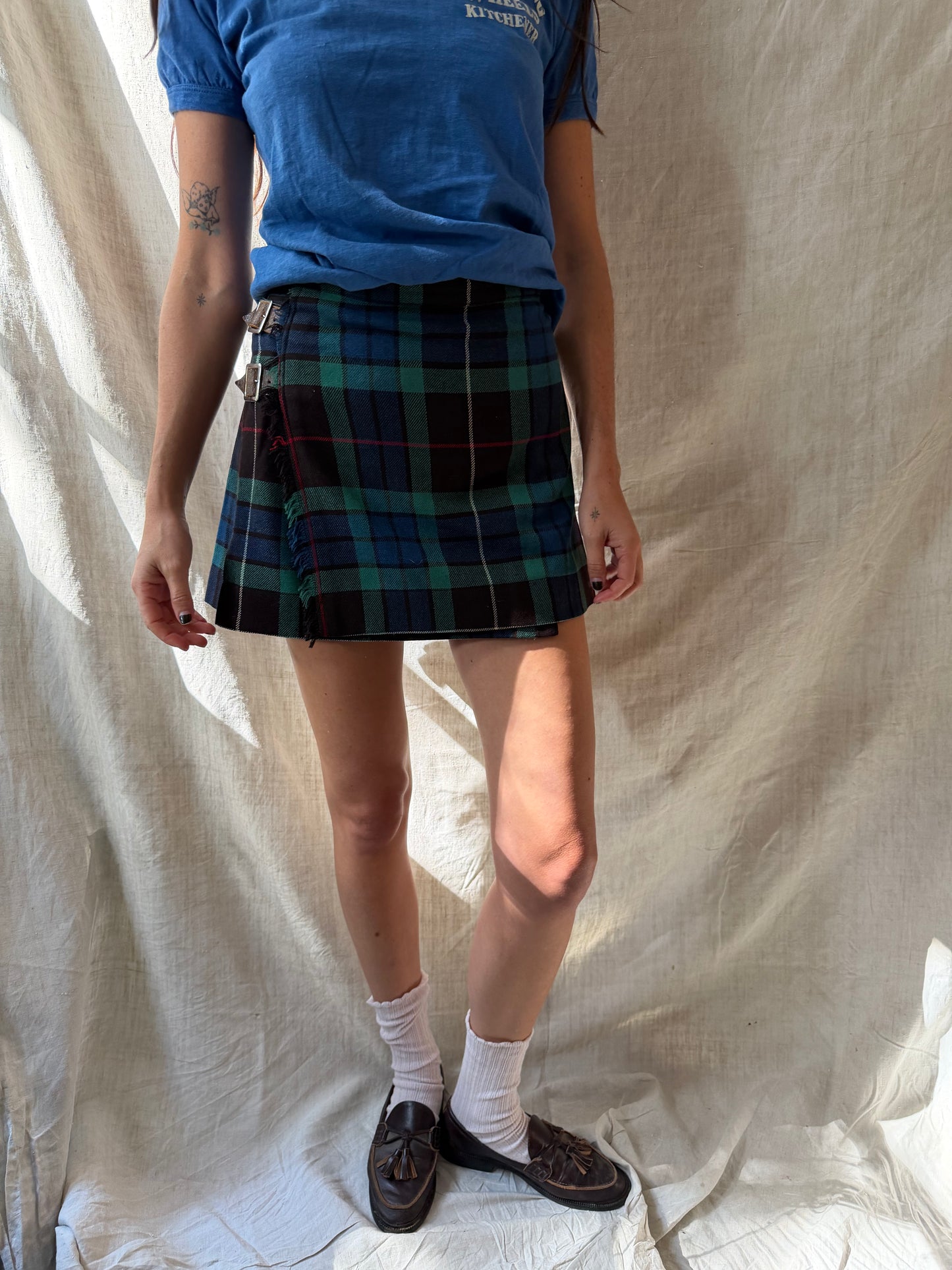 Brown Blue + Green Cropped Kilt