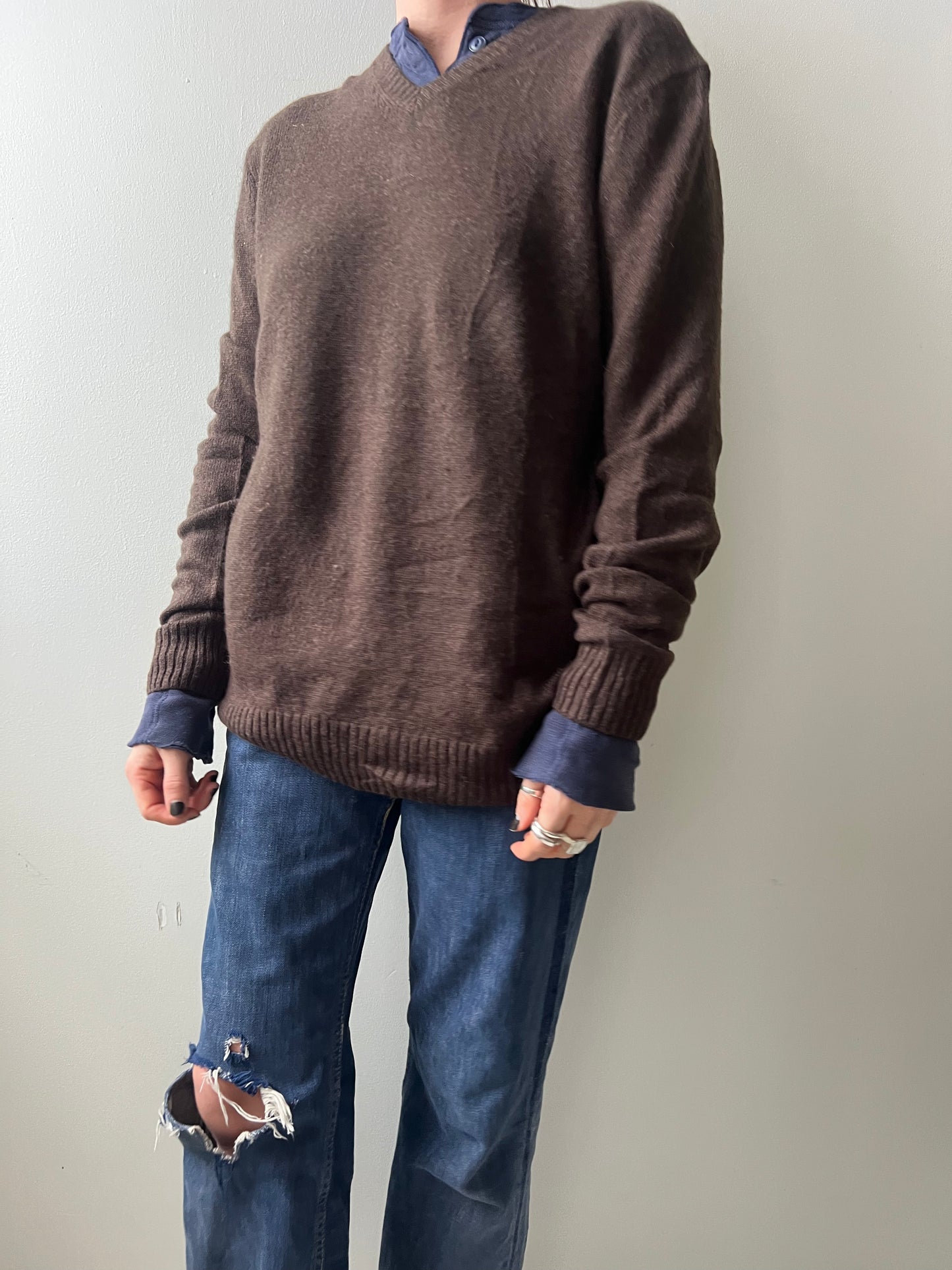 Chocolate Brown Lambswool V-Neck