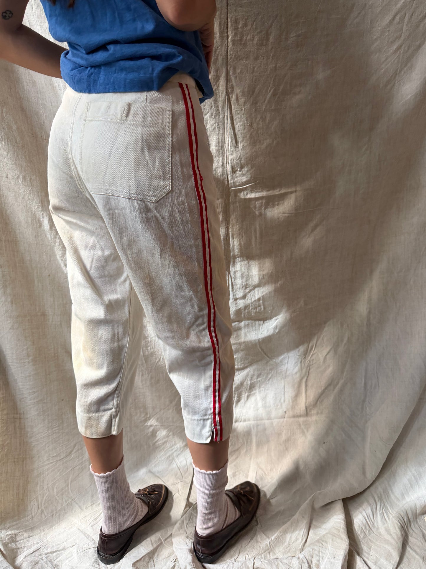 Cream + Red Striped Baseball Pants