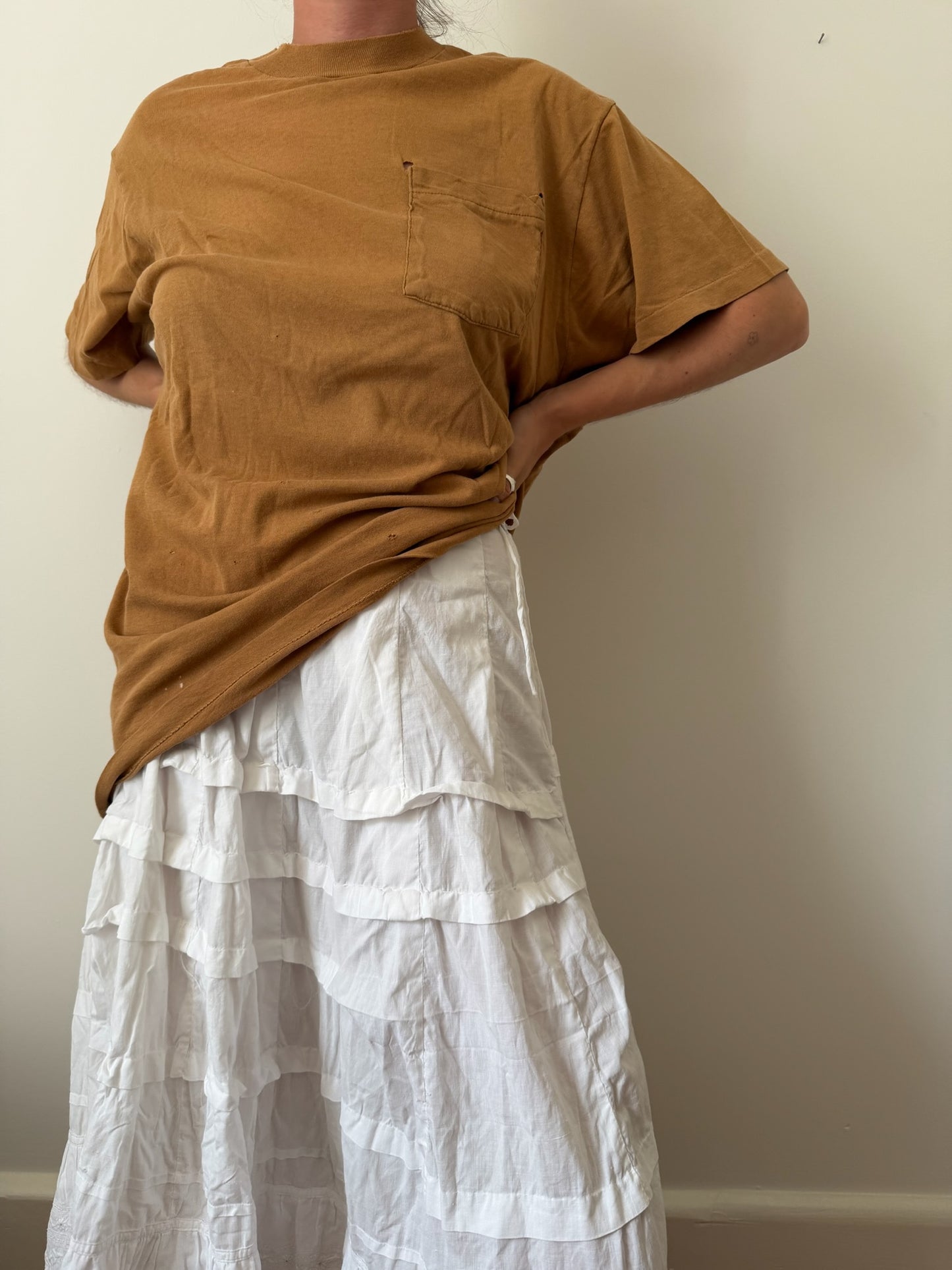 Camel Distressed Pocket Tee