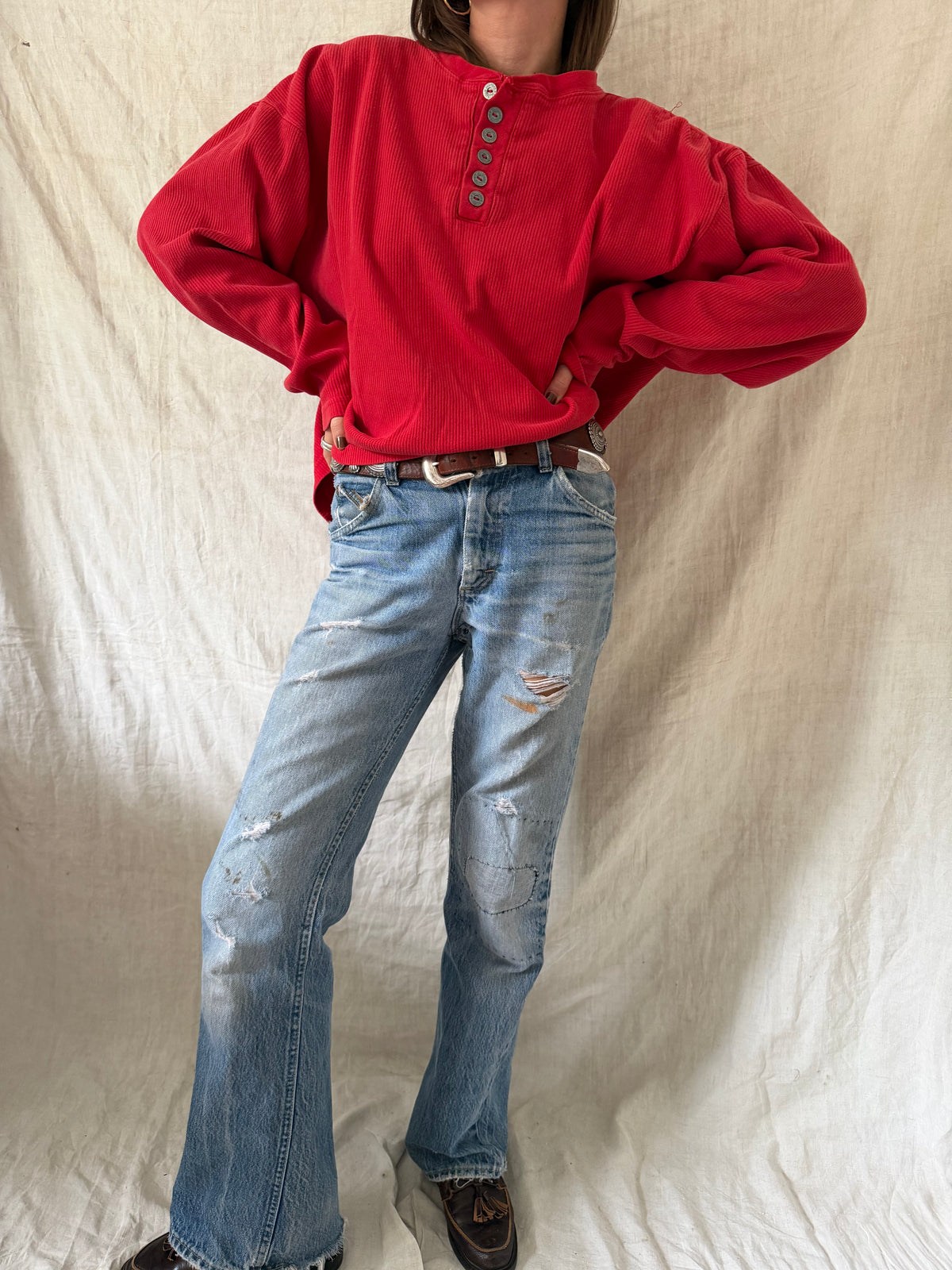 Red Ribbed Marlboro Henley