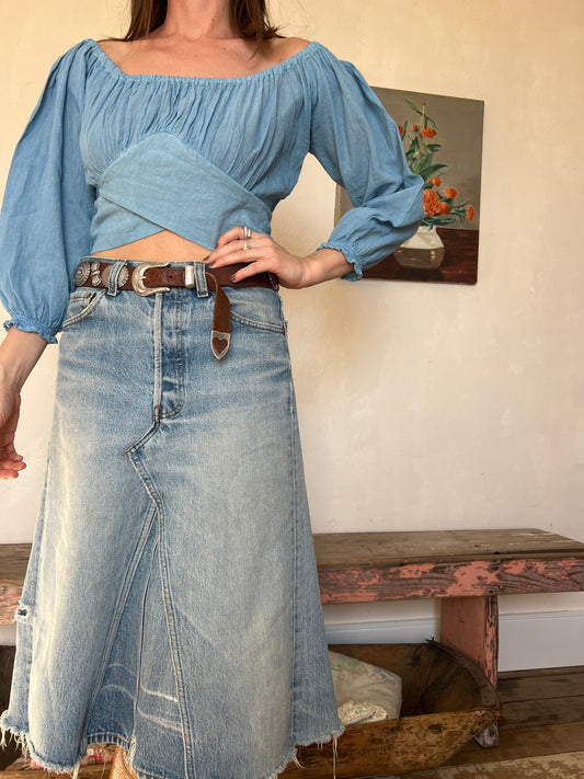 Oaxacan Sky Blue Criss Cross Blouse