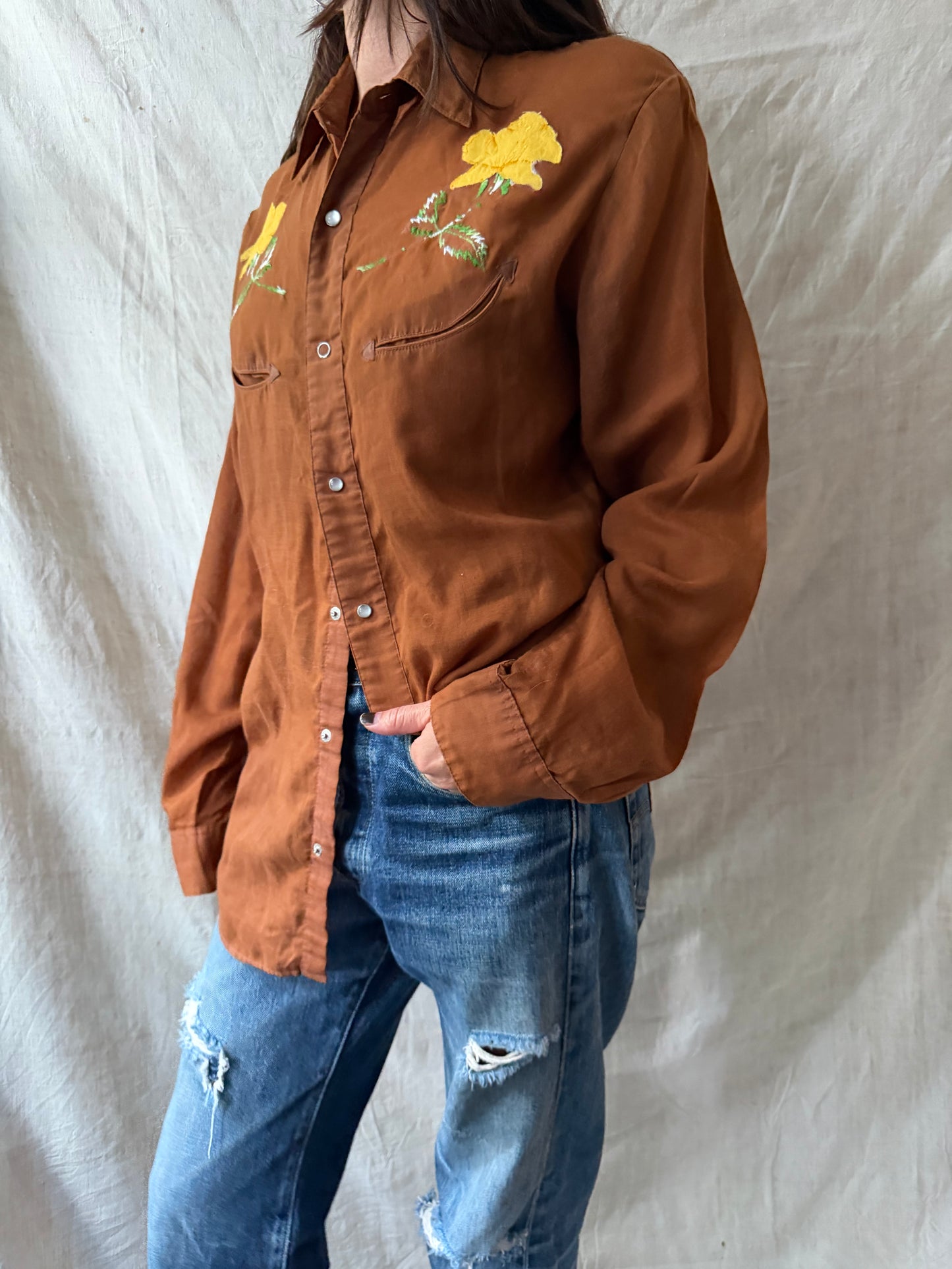 70s Floral Western Button-Up