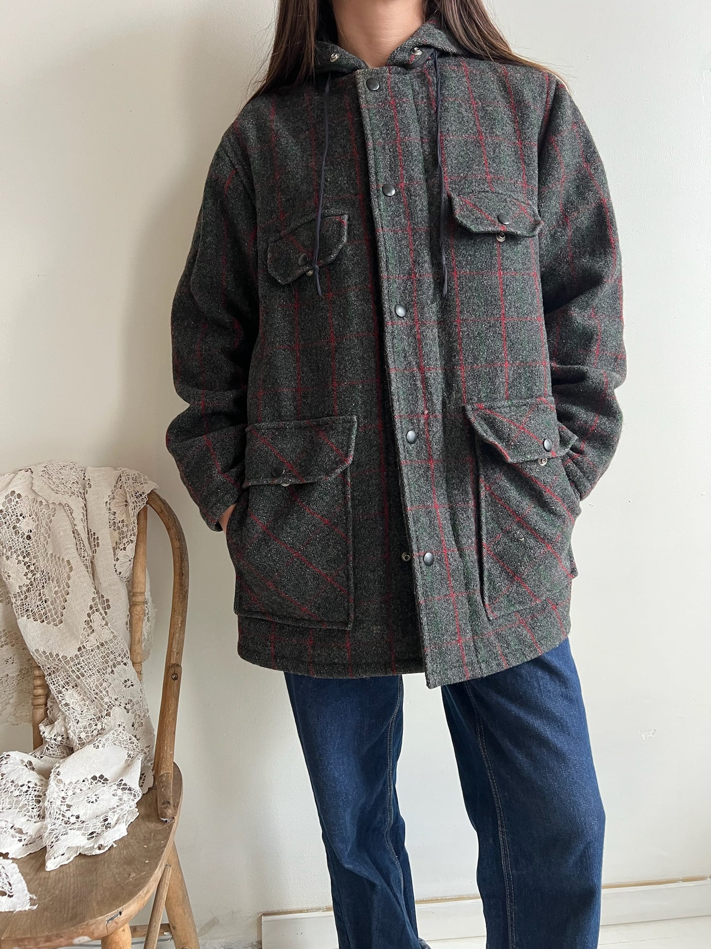 Charcoal Grey Wool Hooded Jacket