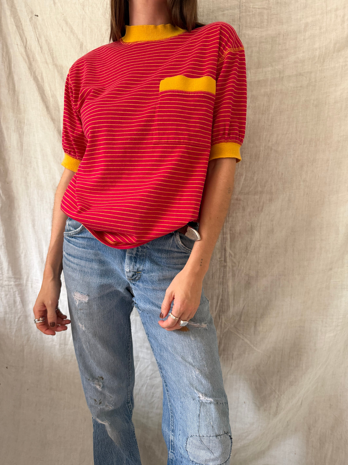 Red + Yellow Striped Tee