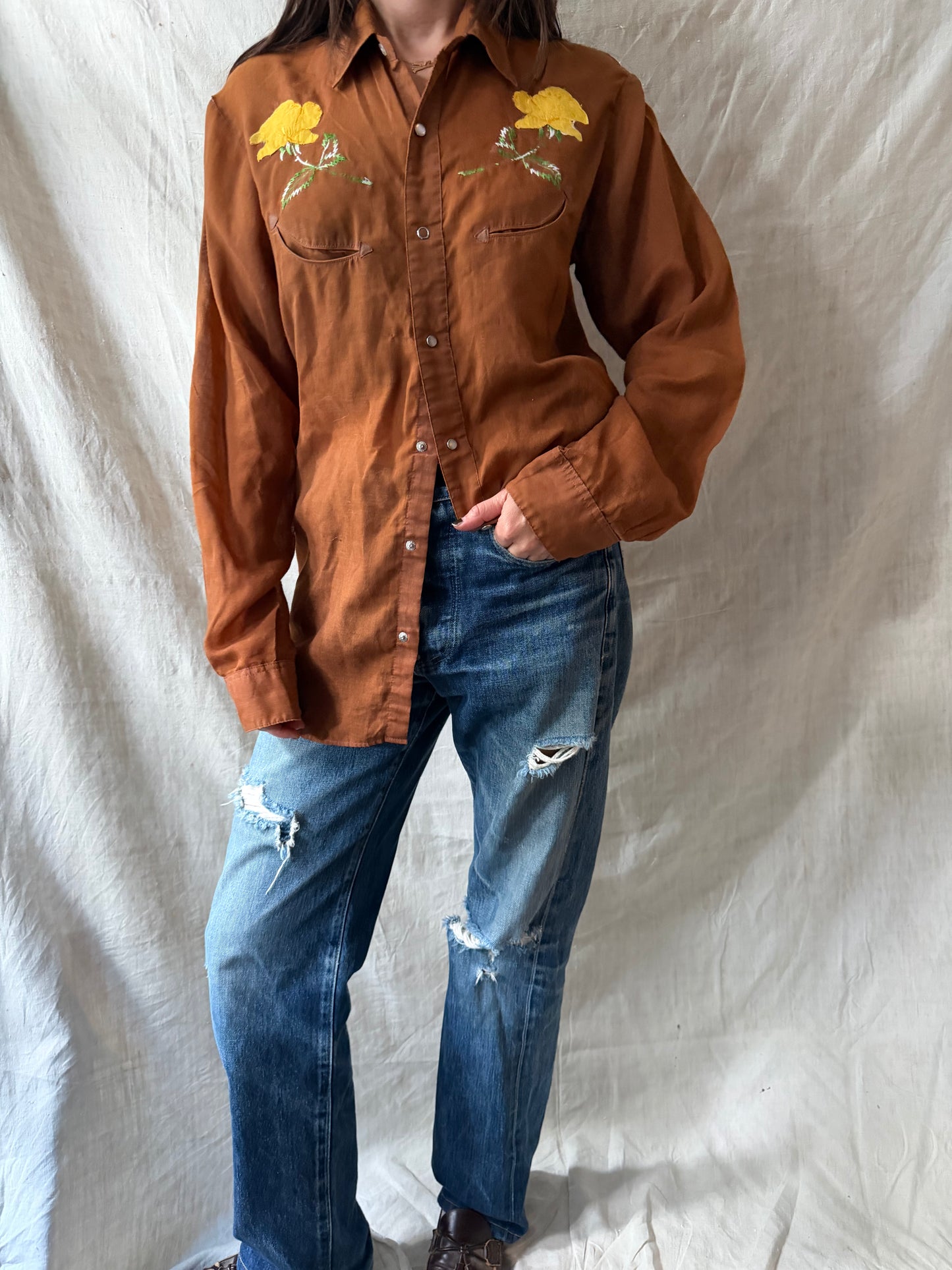 70s Floral Western Button-Up