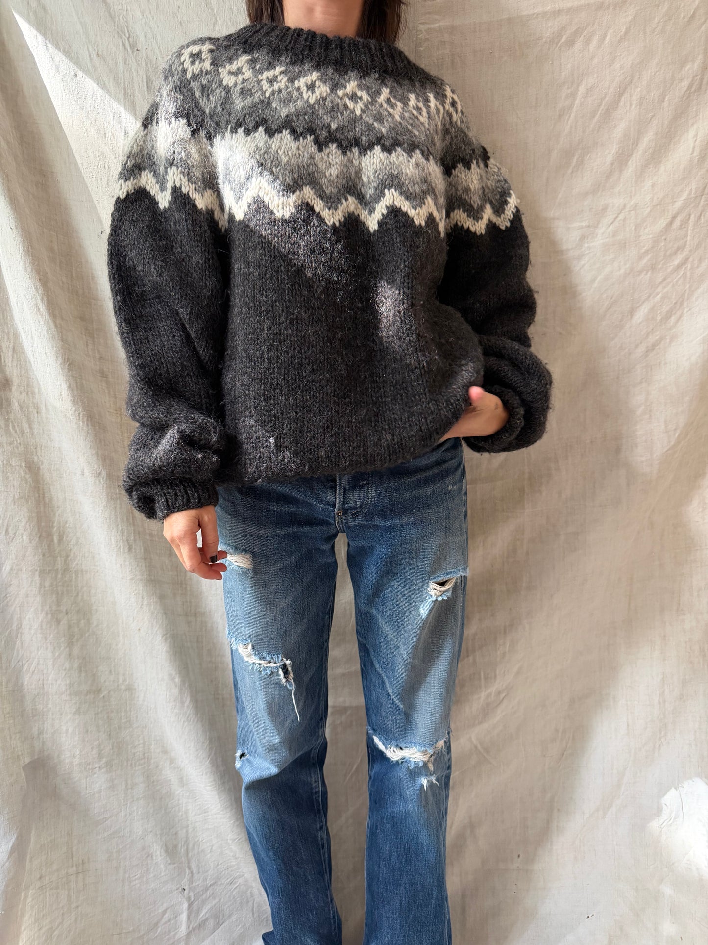 Grey + Black Icelandic Wool Sweater