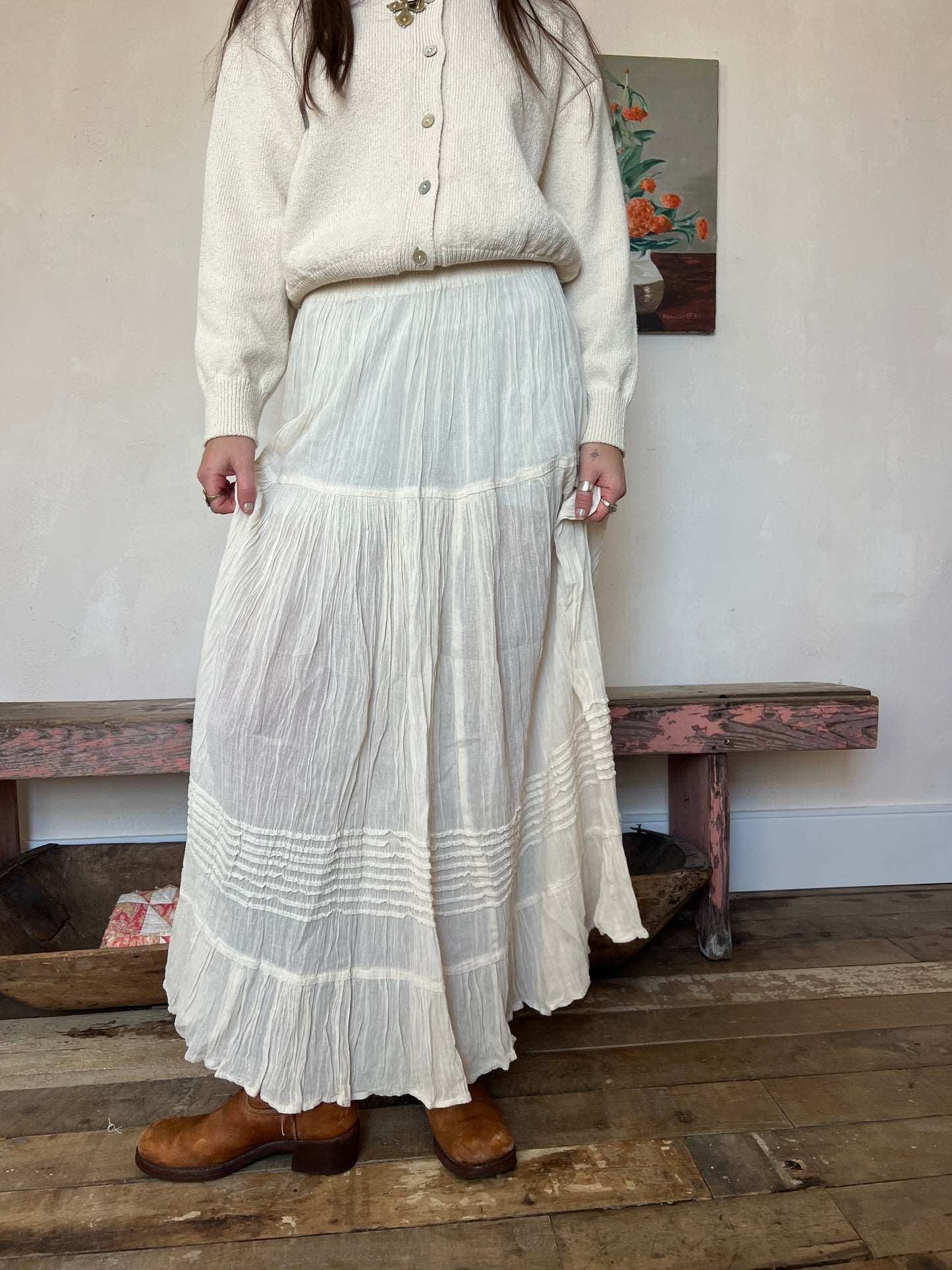 Oaxacan Natural Long Cotton Skirt