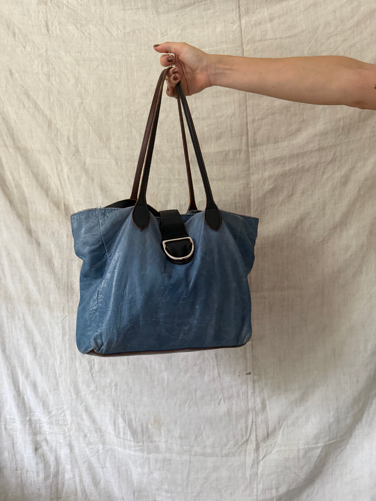 Faded Blue Thin Super Soft Leather Tote