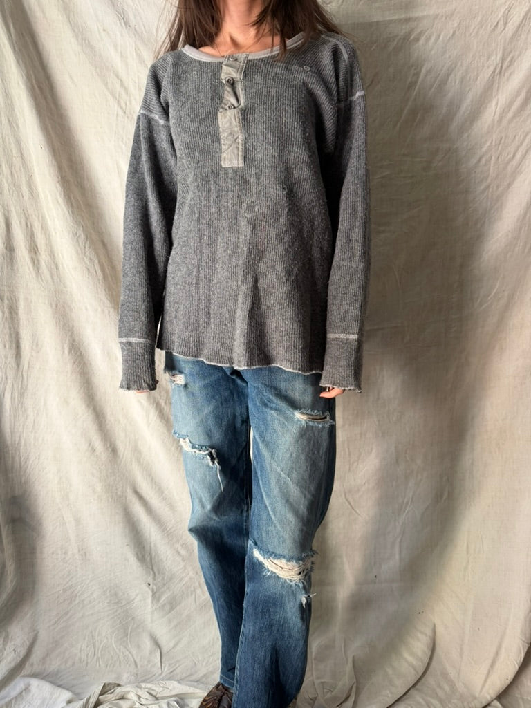 Grey Wool Ribbed Henley