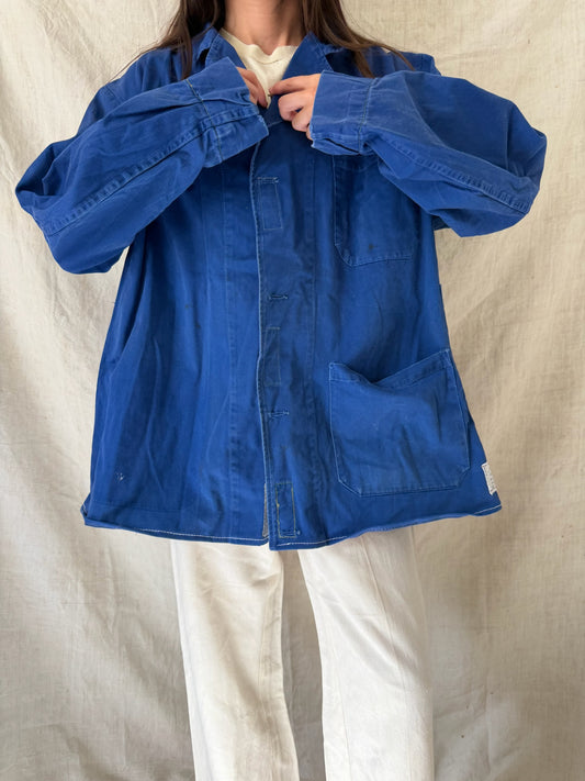 60s French Blue Cropped Chore Jacket 01