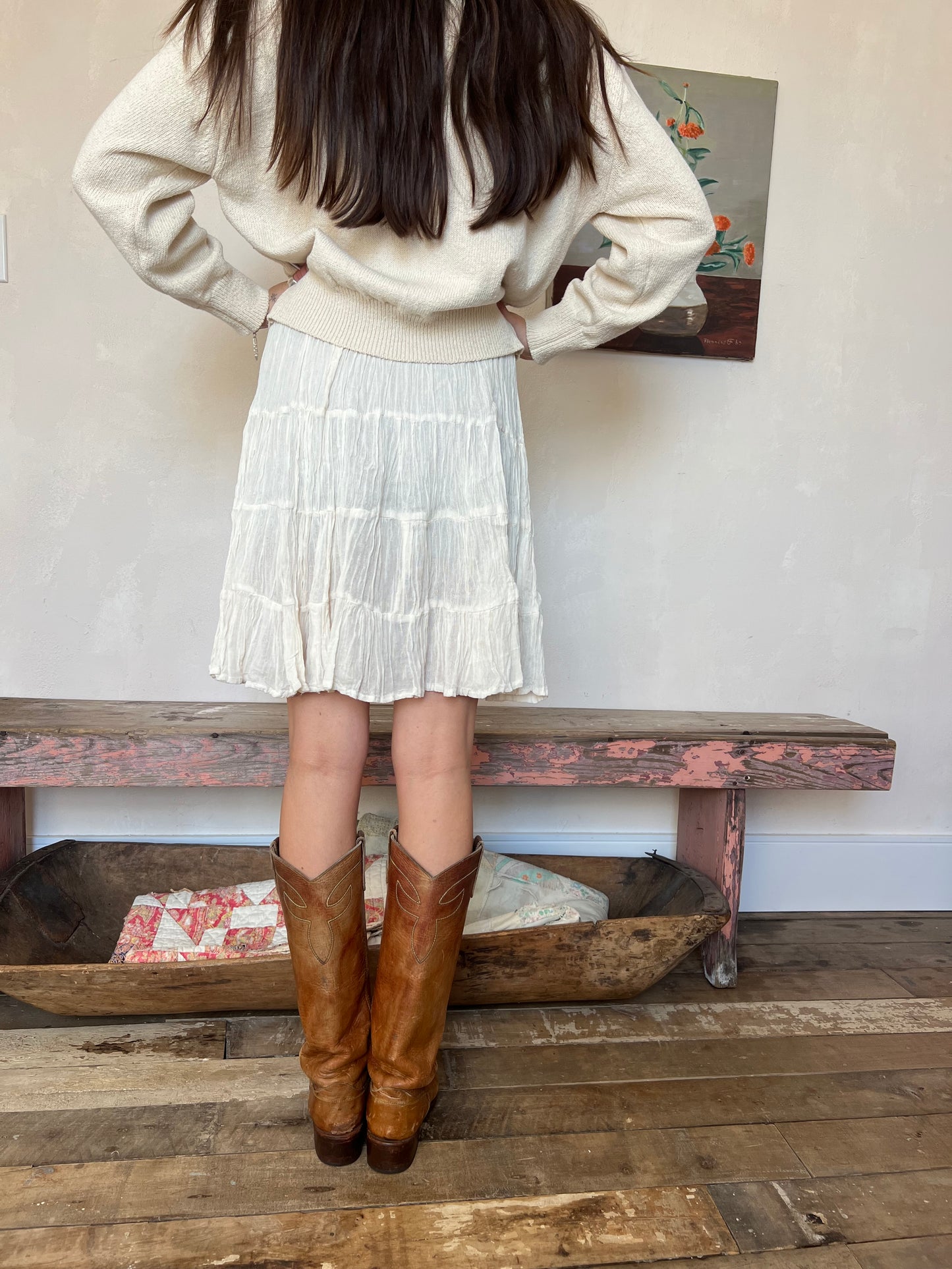 Oaxacan Natural Short Cotton Skirt