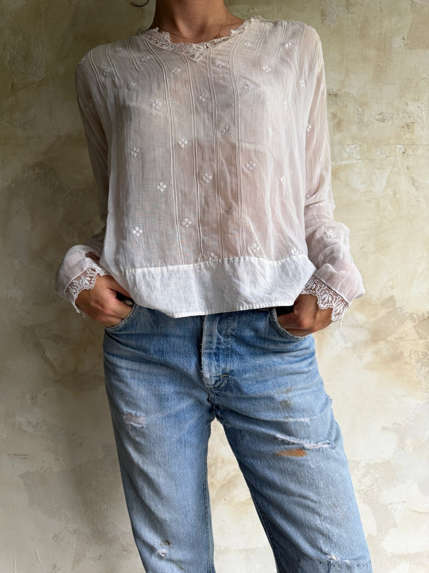 Edwardian White Floral Embroidered Blouse