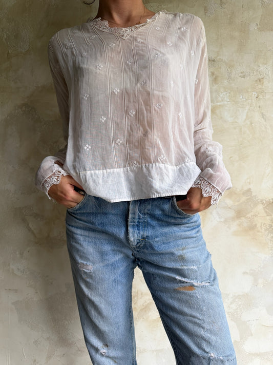 Edwardian White Floral Embroidered Blouse