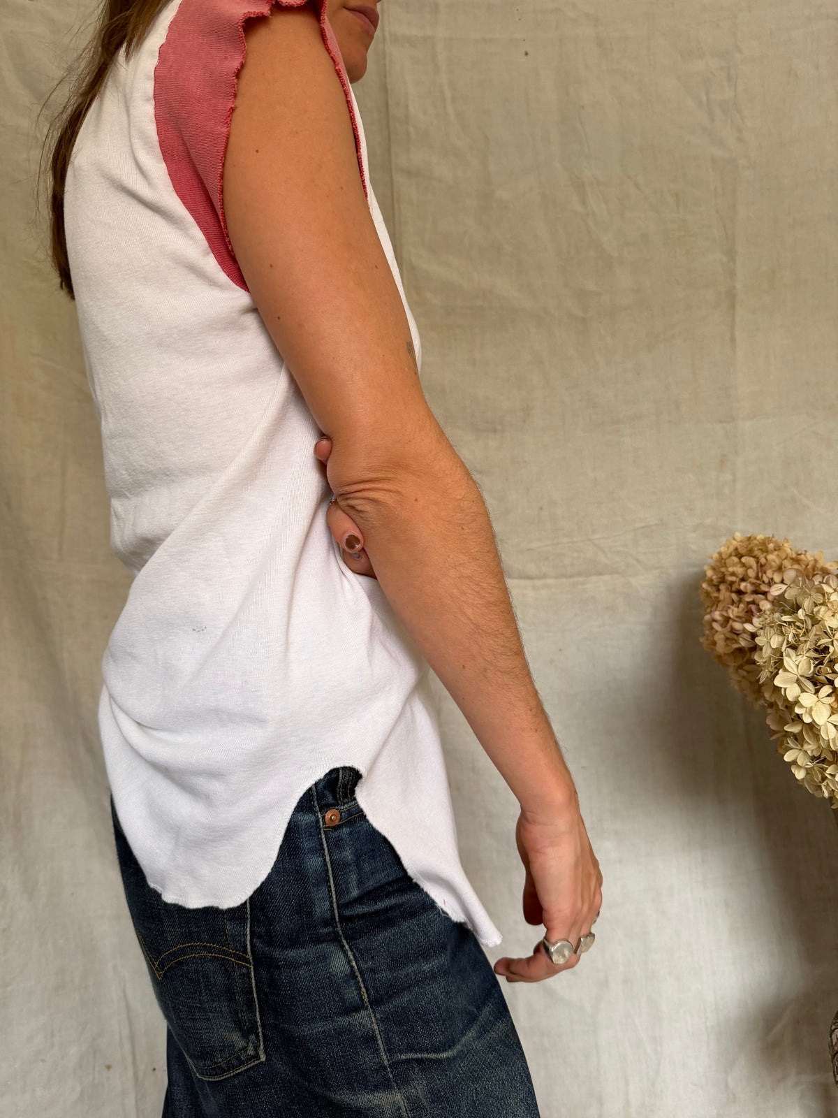 Vintage Well Loved Faded Cropped Ringer Tee