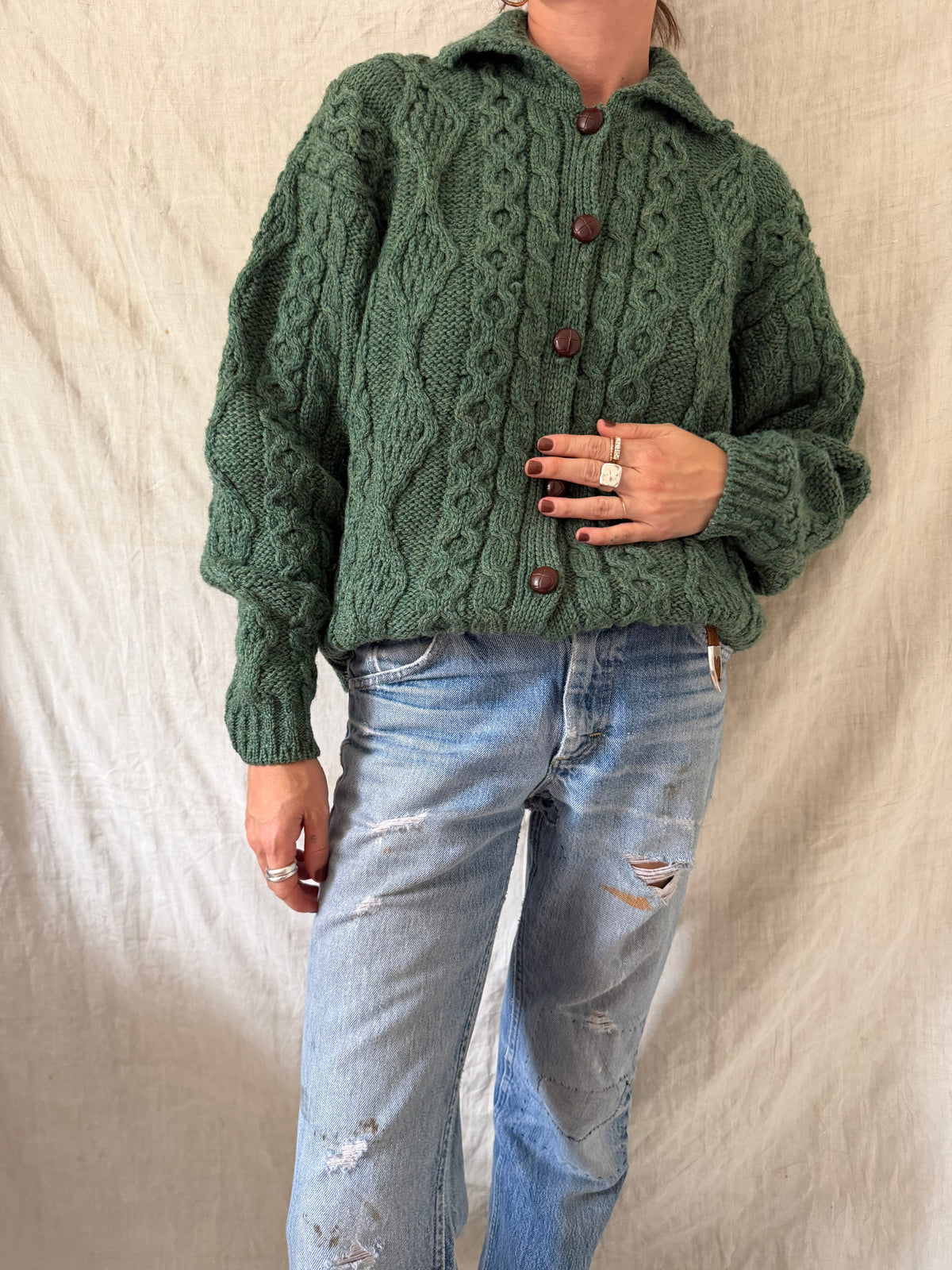 Green Irish Wool Cardigan