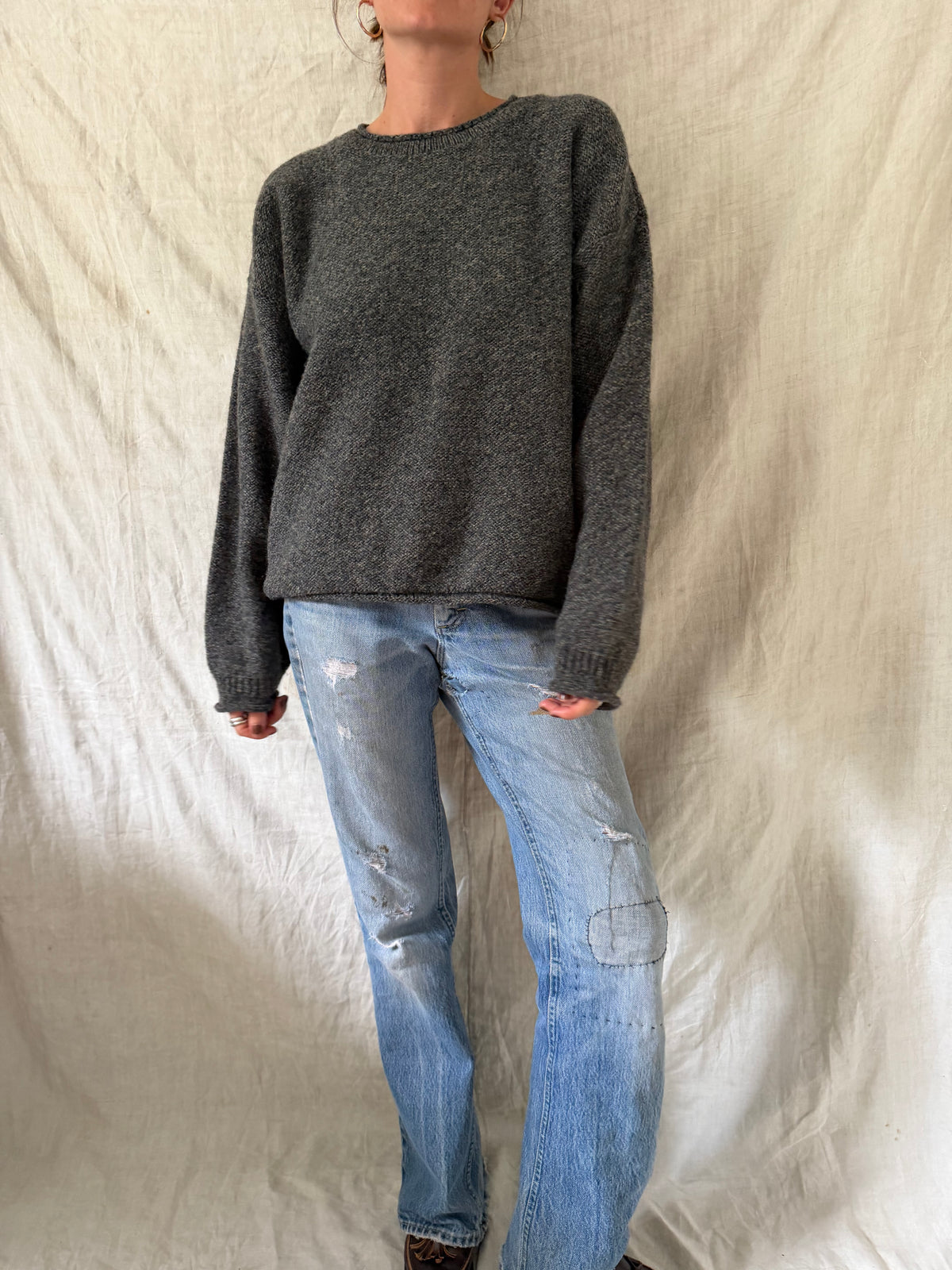 Charcoal Grey Rolled Hem Sweater