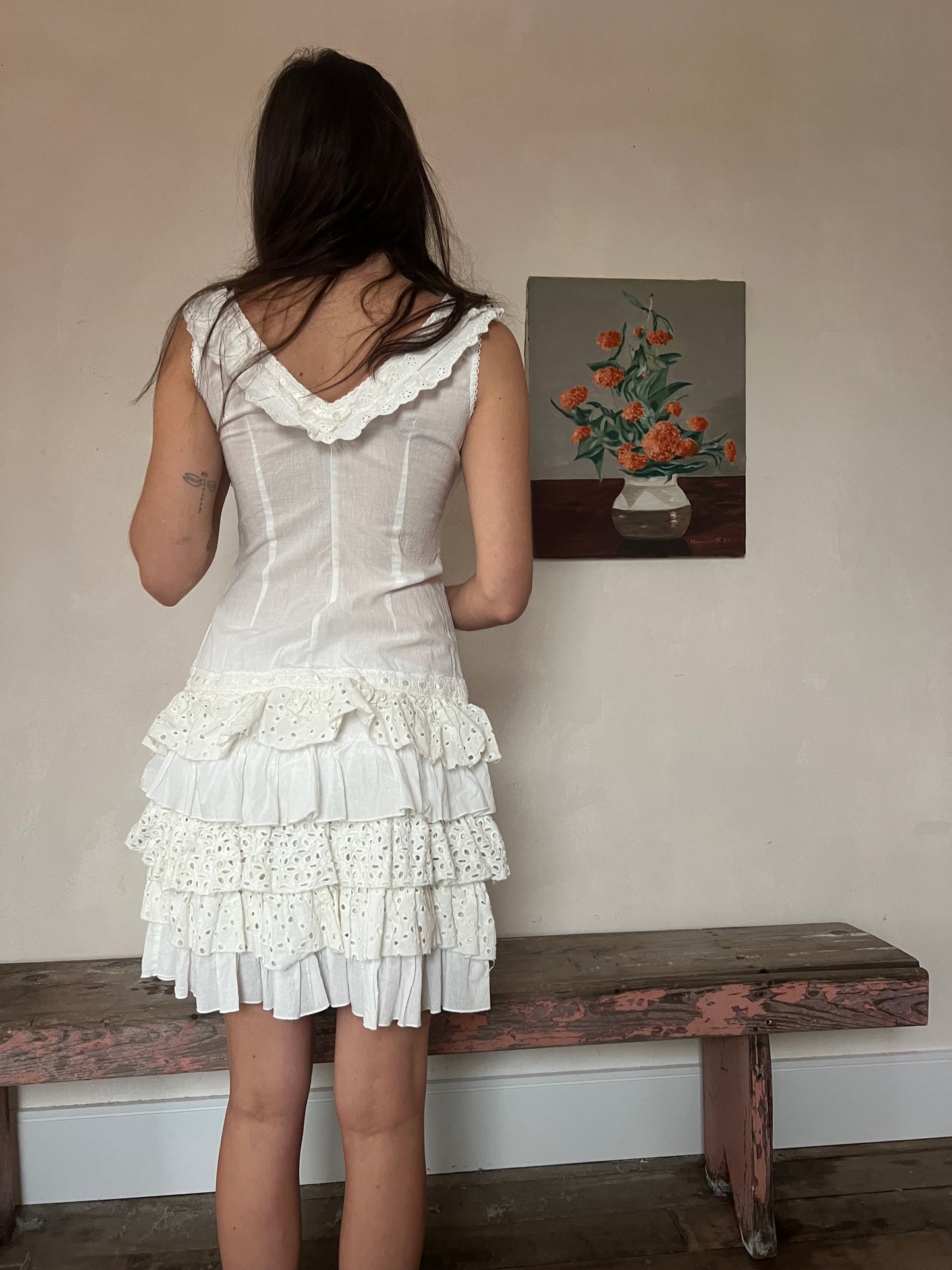 White Ruffle Eyelet Cotton Dress