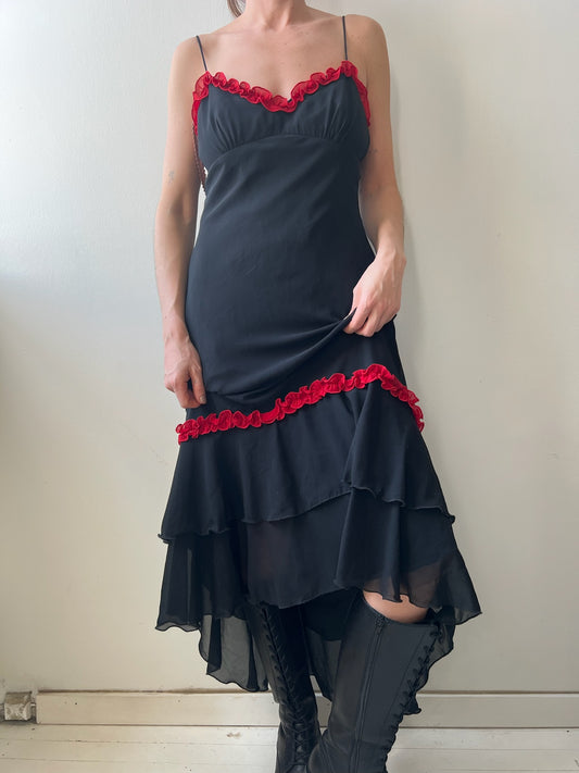 Black + Red Ruffled Dress