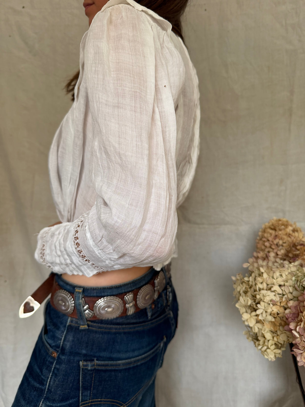 White Distressed Antique Blouse