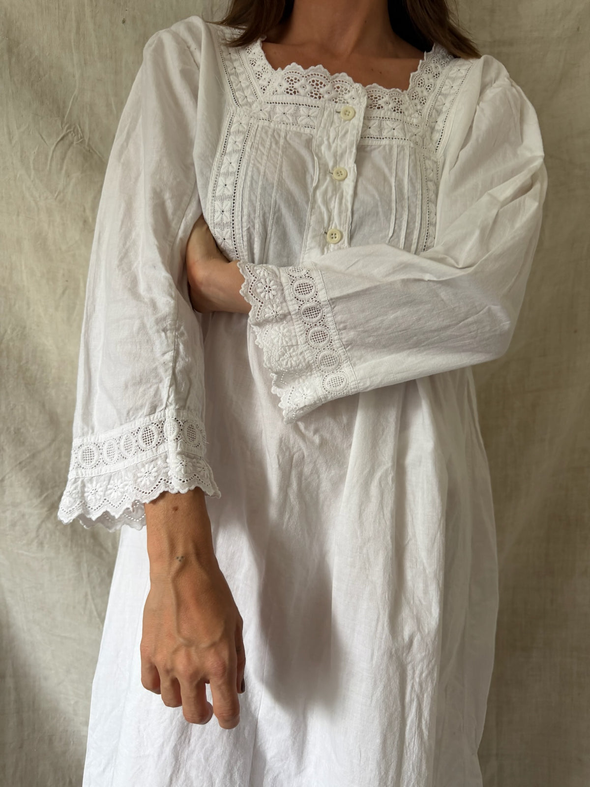 Antique Cotton Eyelet Trim Smock