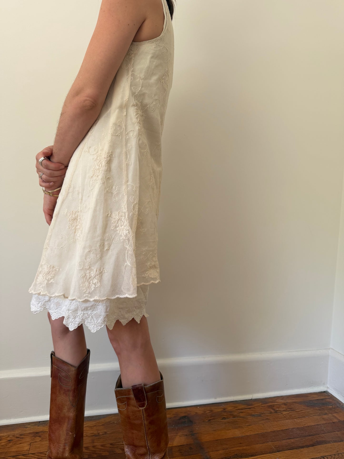 Cream Lace Layered Dress