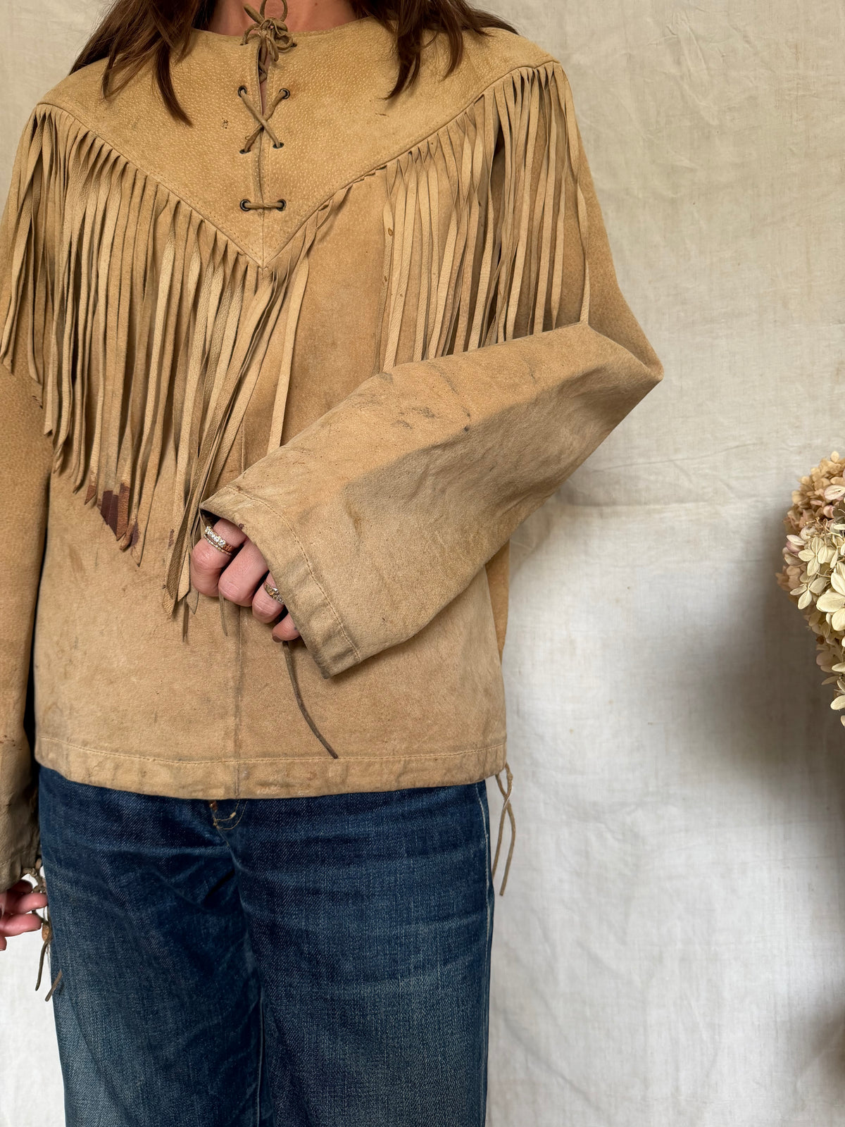 Suede Fringe Pullover