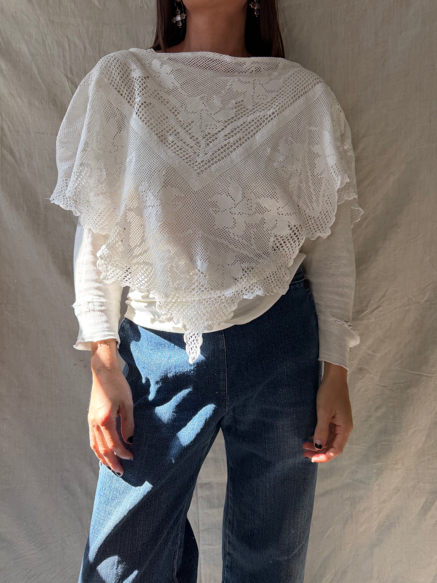 Wanderly Handmade Antique Crochet Lace Shawl