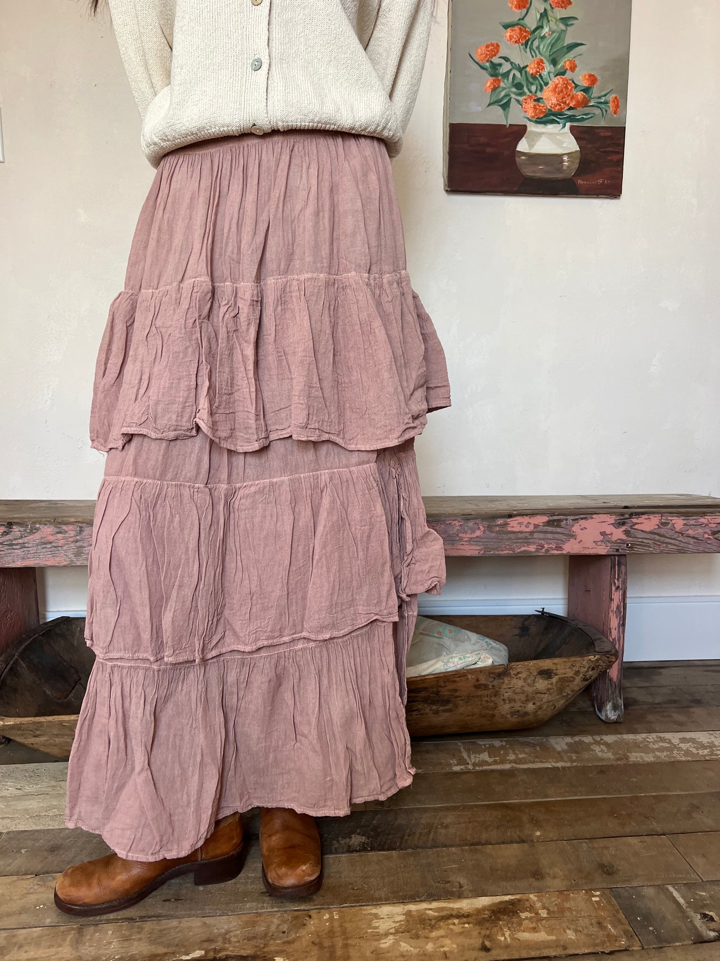 Oaxacan Dusty Rose Ruffle Skirt