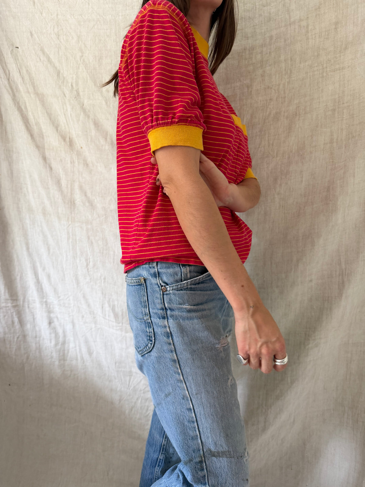 Red + Yellow Striped Tee