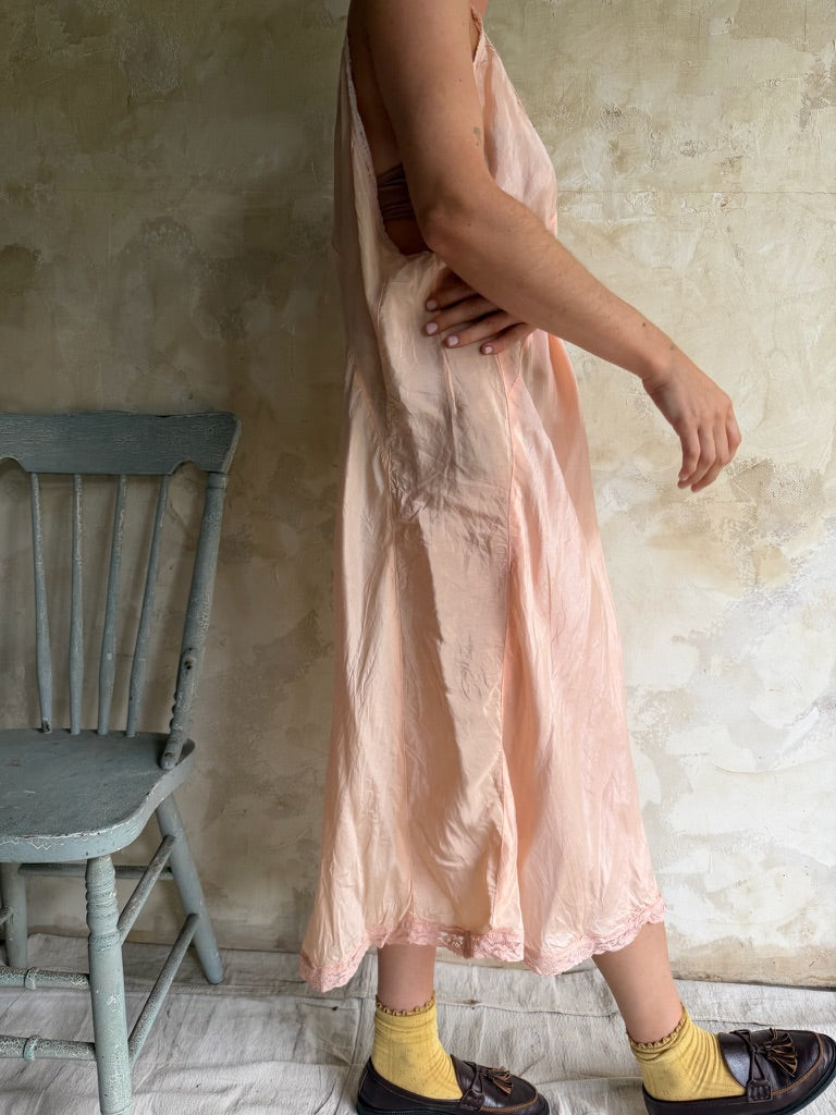 1940s Peachy Silk Slip Dress