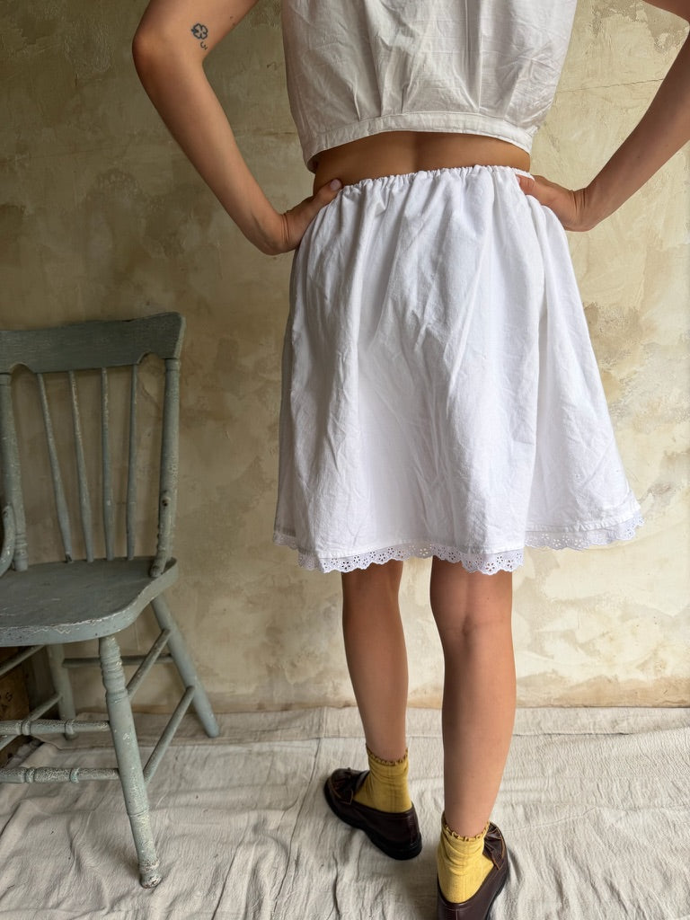 Reworked Cotton Skirt with Eyelet Trim