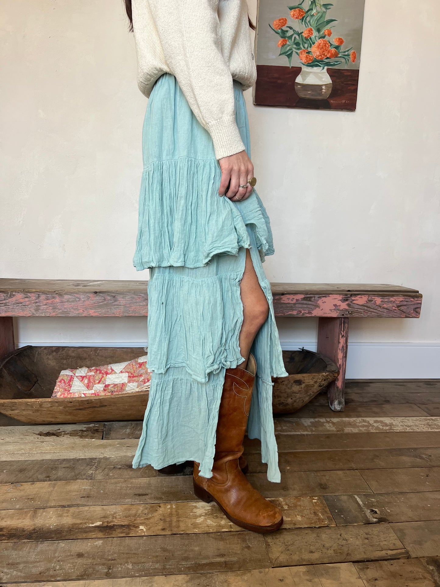 Oaxacan Seafoam Ruffle Skirt