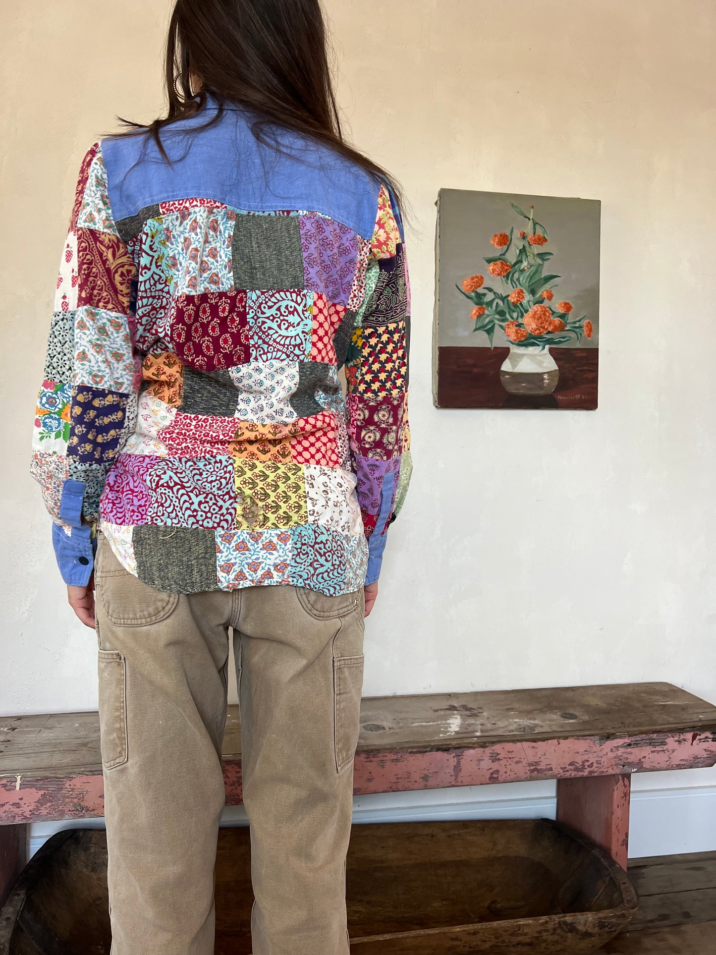 70s Funky Patchwork Patterned Button-Up