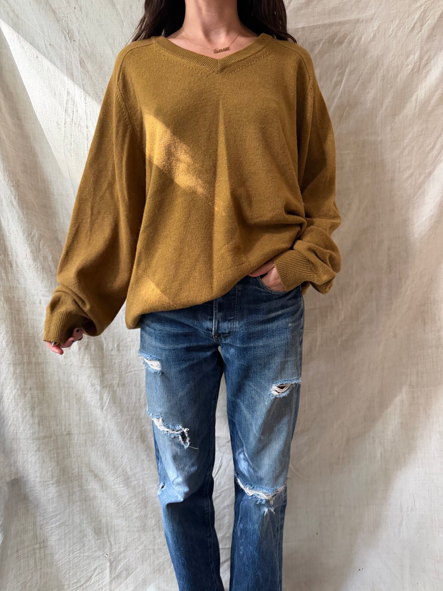 Ochre V Neck Wool Sweater