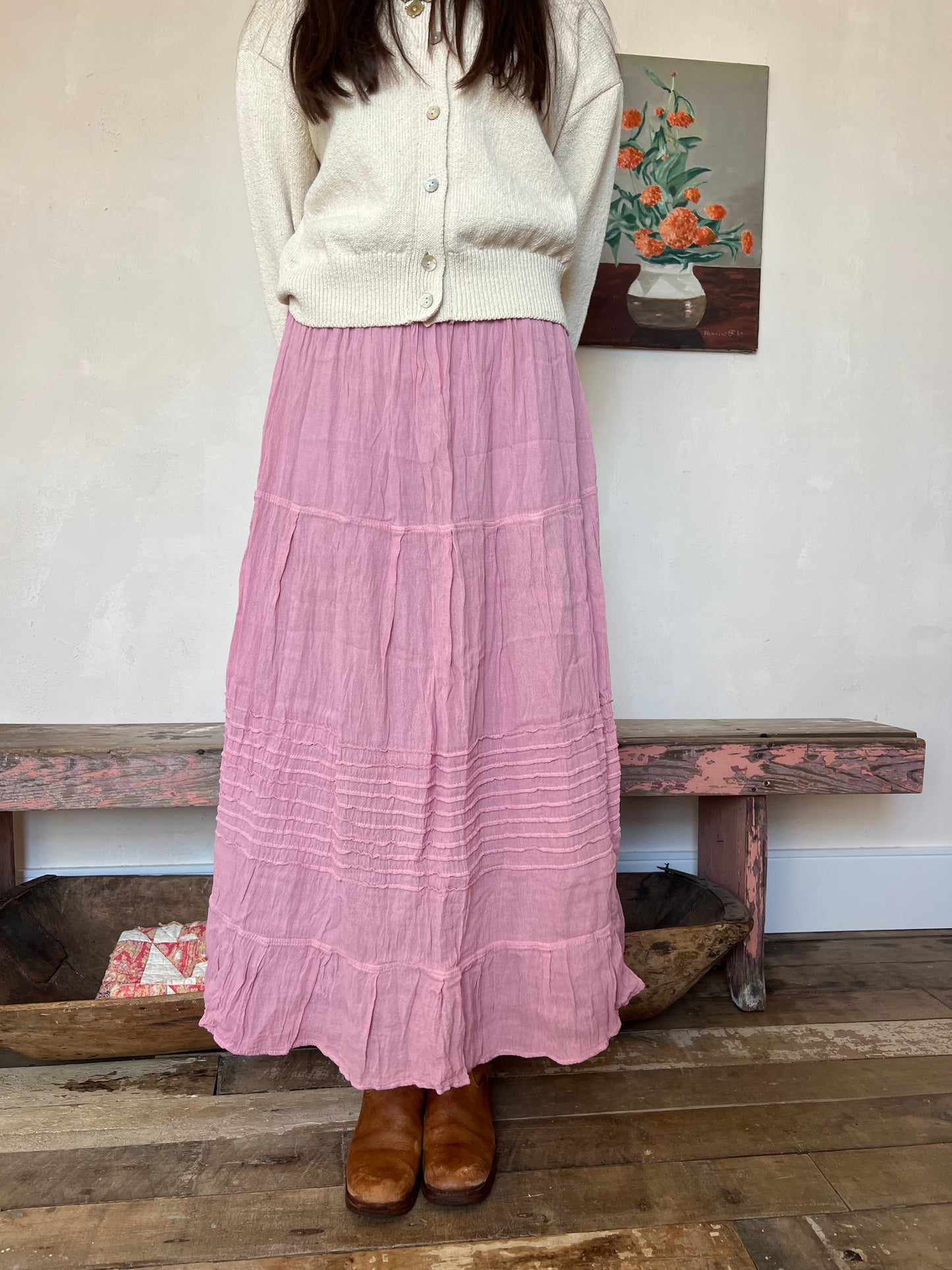 Oaxacan Cosmo Pink Long Cotton Skirt
