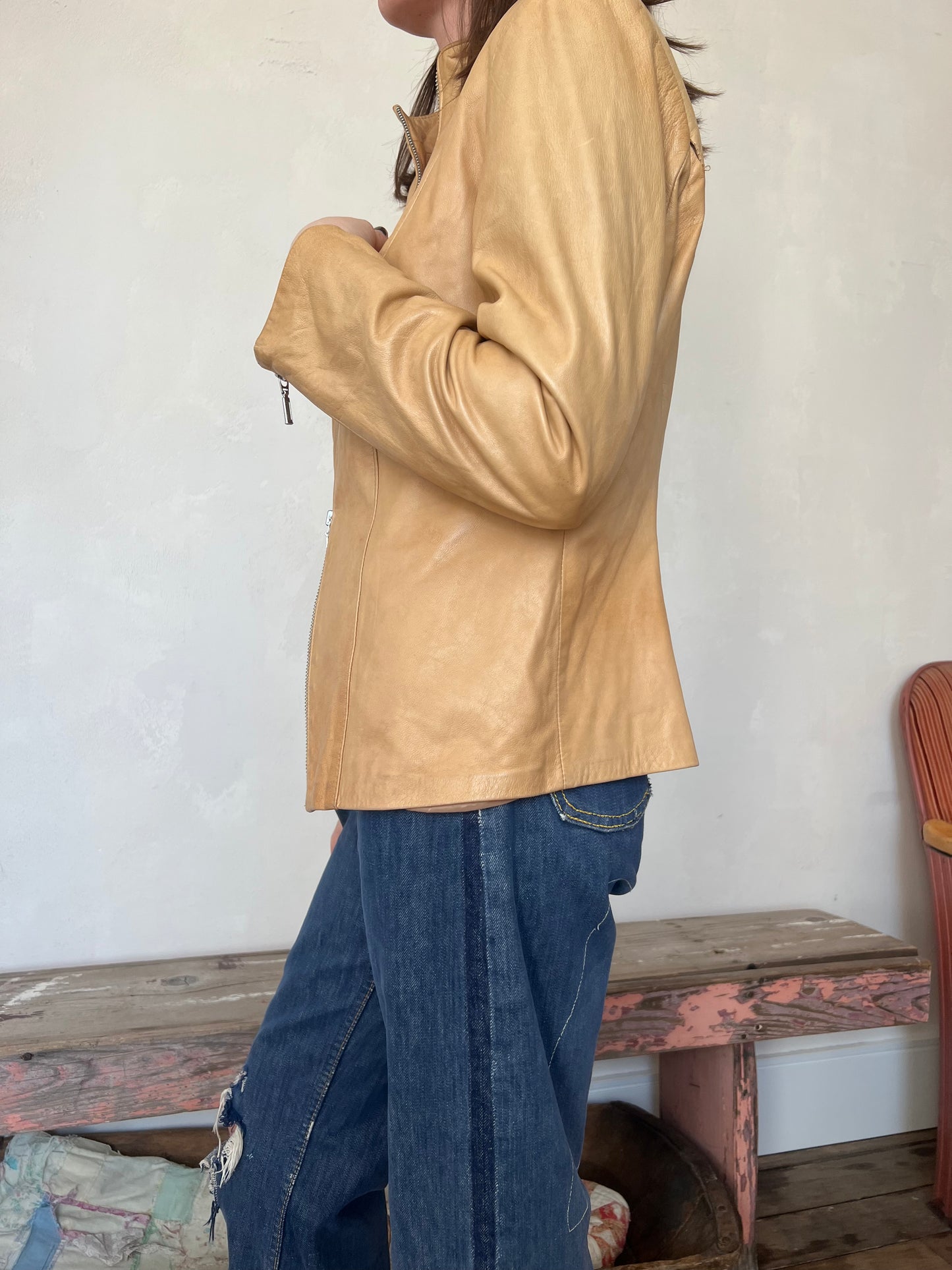 Super Soft Leather Zip- Up Shacket