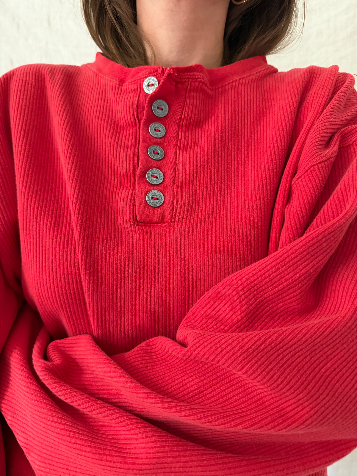 Red Ribbed Marlboro Henley