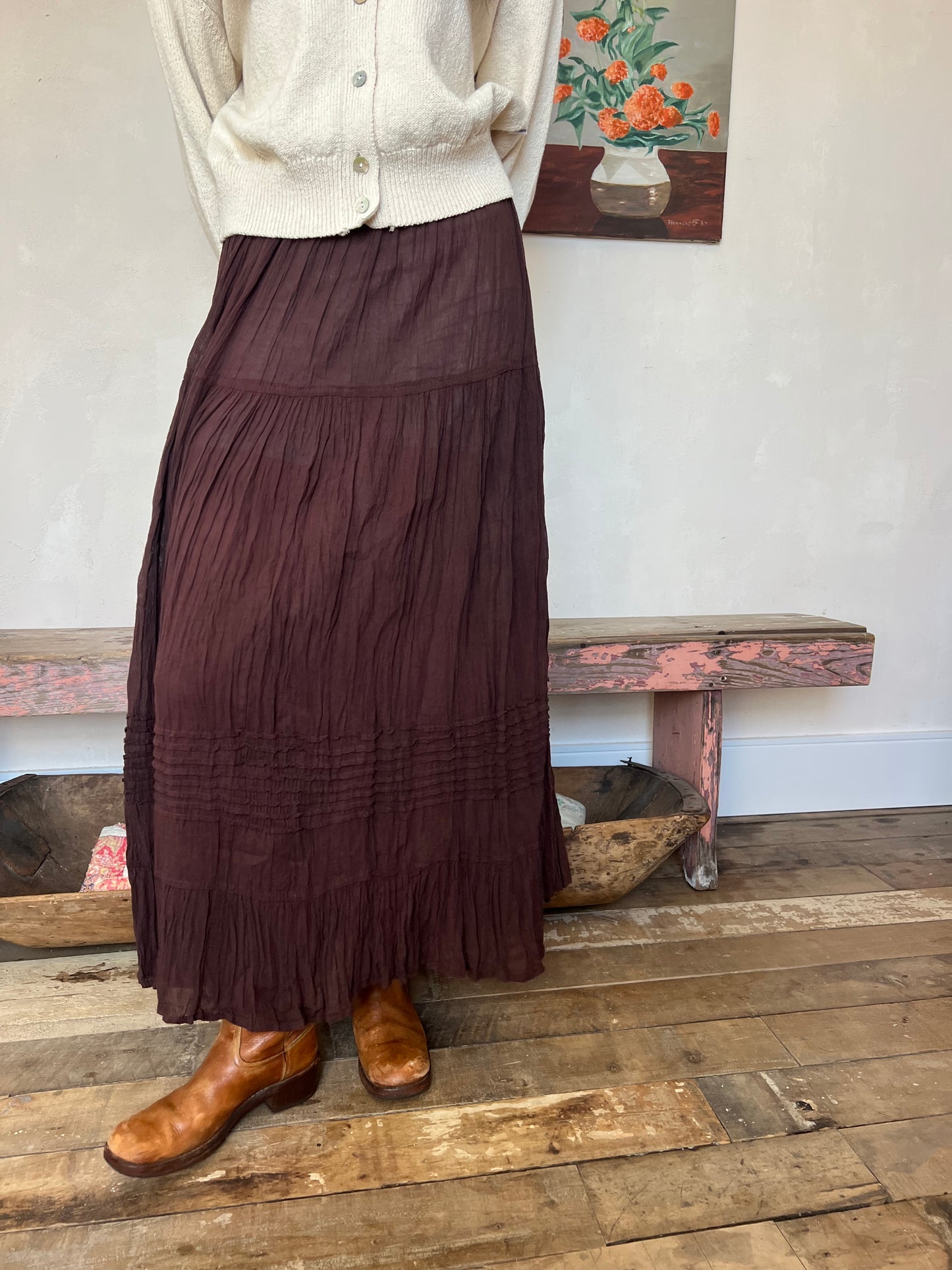 Oaxacan Dark Chocolate Long Cotton Skirt