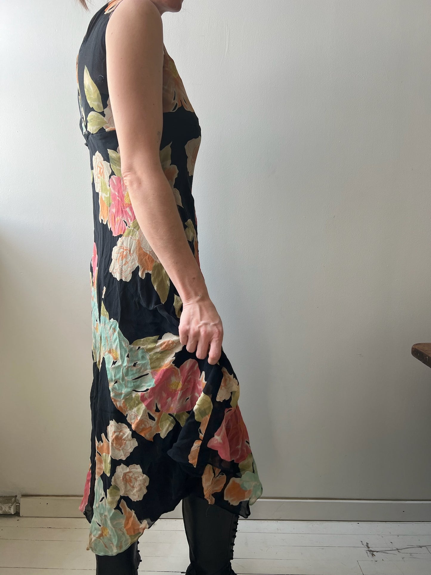 Silk Black Floral Dress
