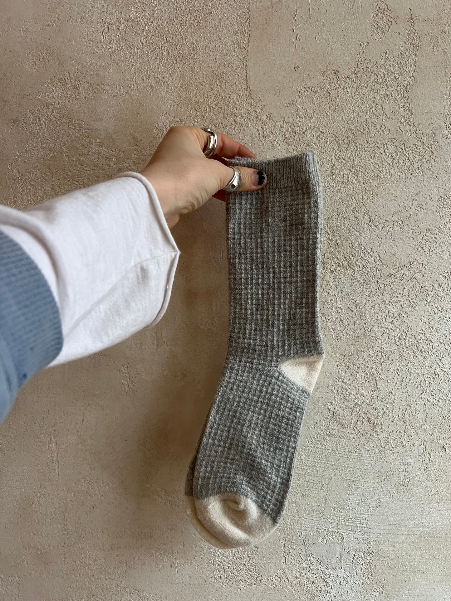 Wool Waffled Socks in Stone/Cream by Le Bon Shoppe