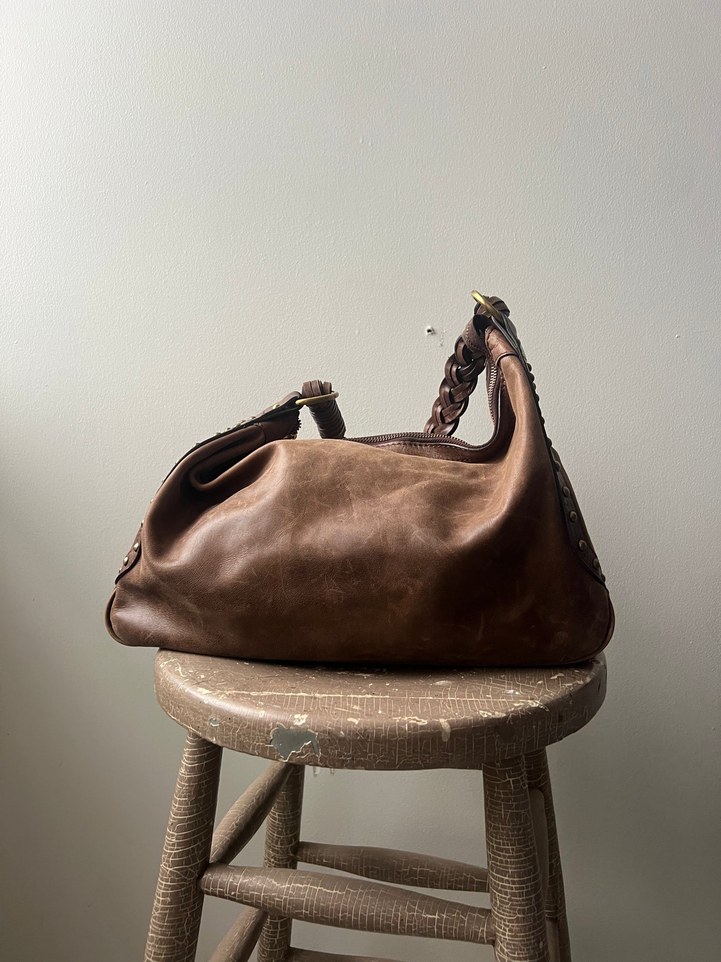 Jimmy Choo Braided Brown Saddle Bag