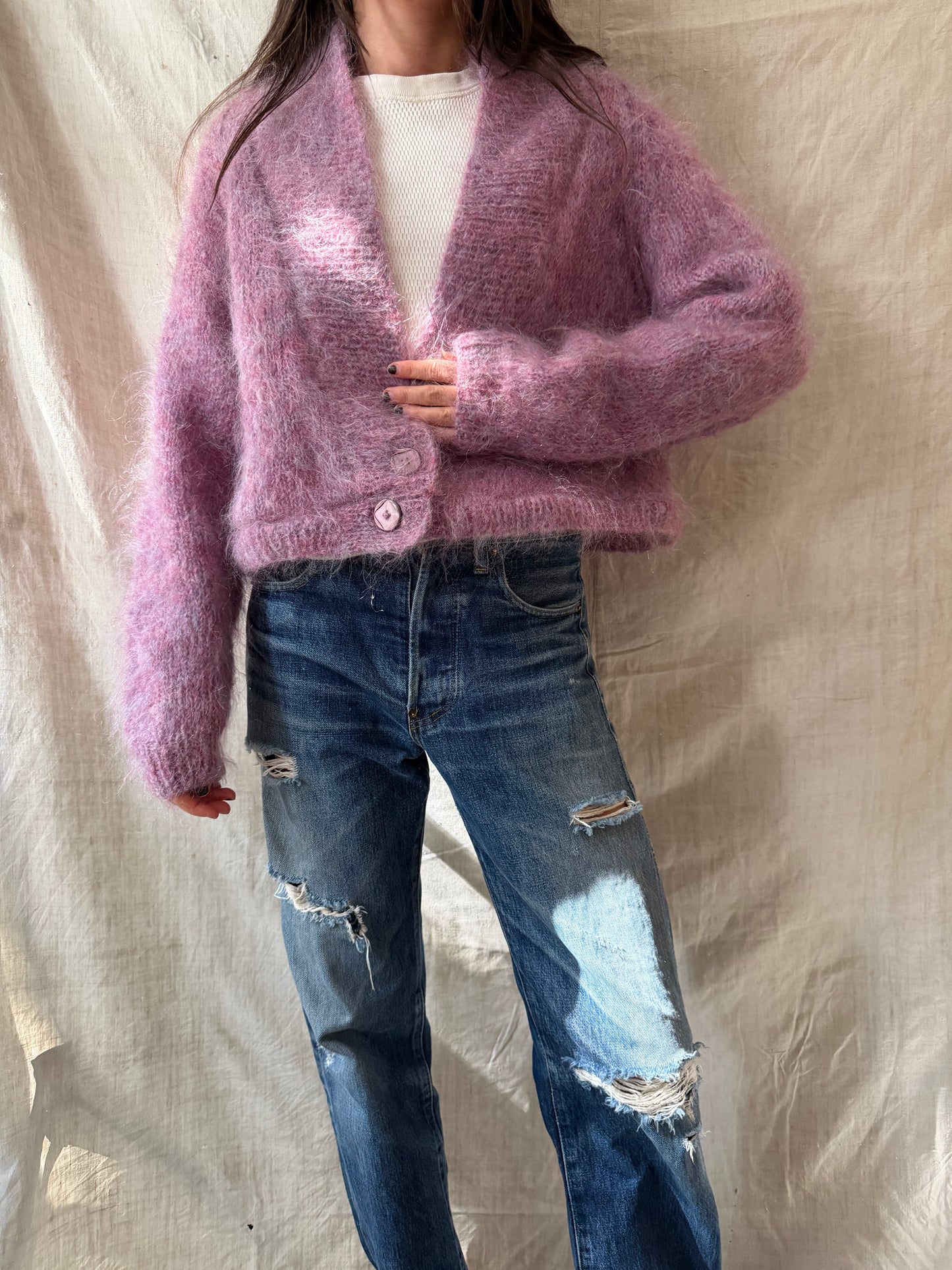 Cropped Magenta Mohair Cardigan