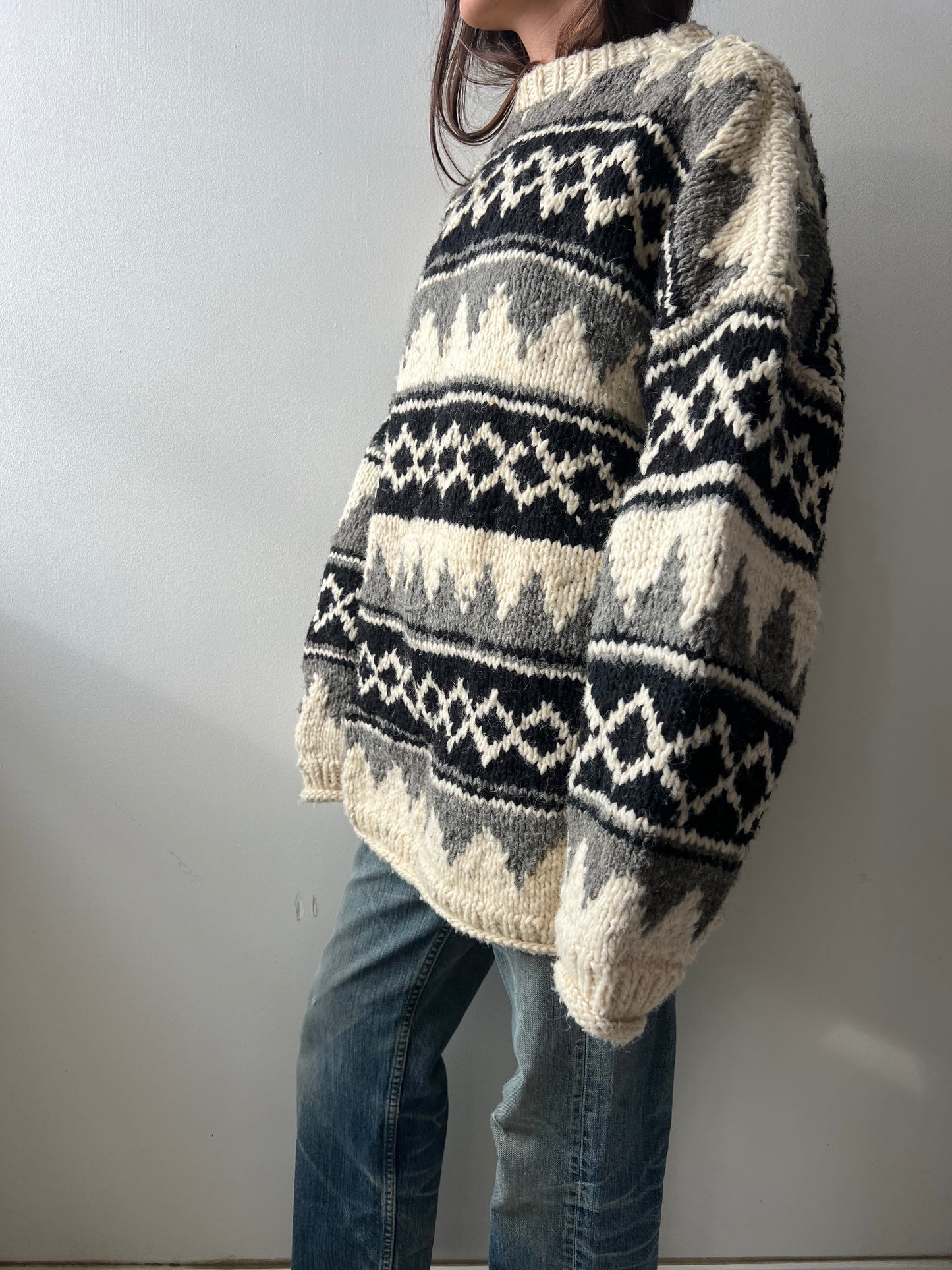 Black + Grey Patterned Chunky Knit