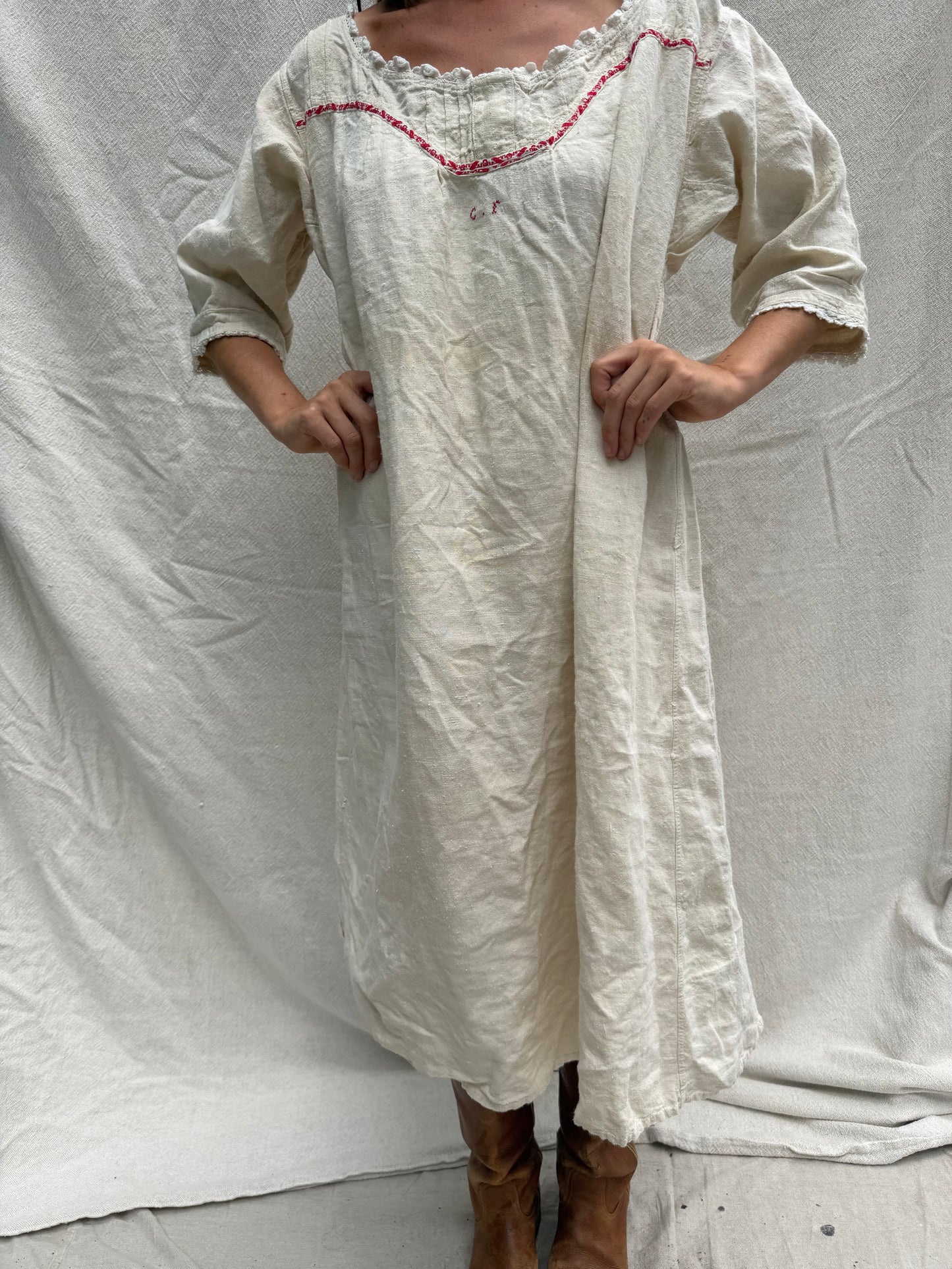 Antique Italian Cream Linen Dress