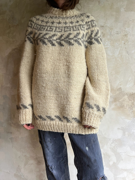 Icelandic Cream + Grey Wool Sweater