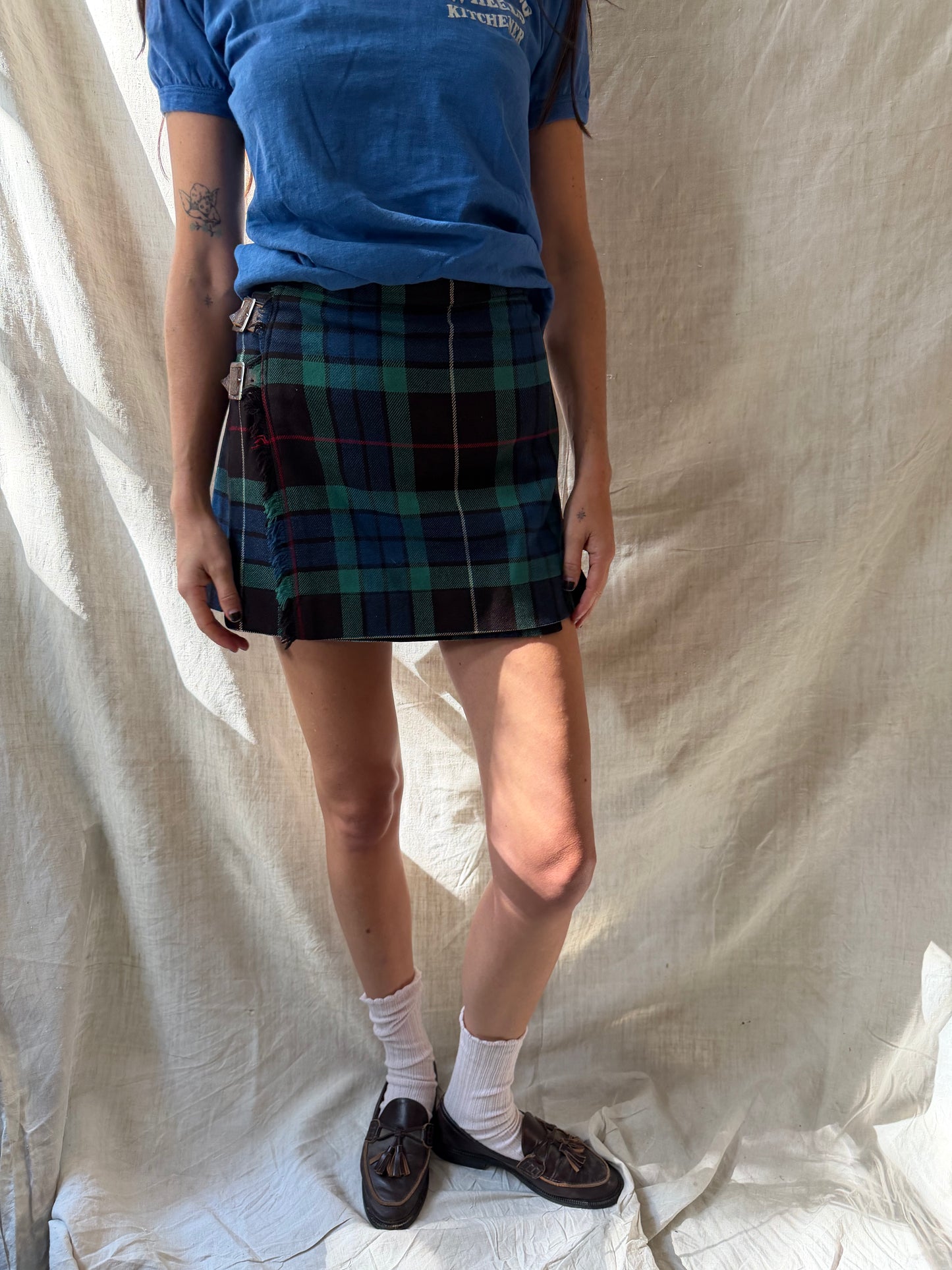 Brown Blue + Green Cropped Kilt