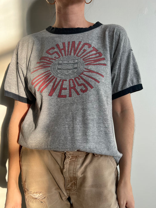 Grey Faded Washington University Tee